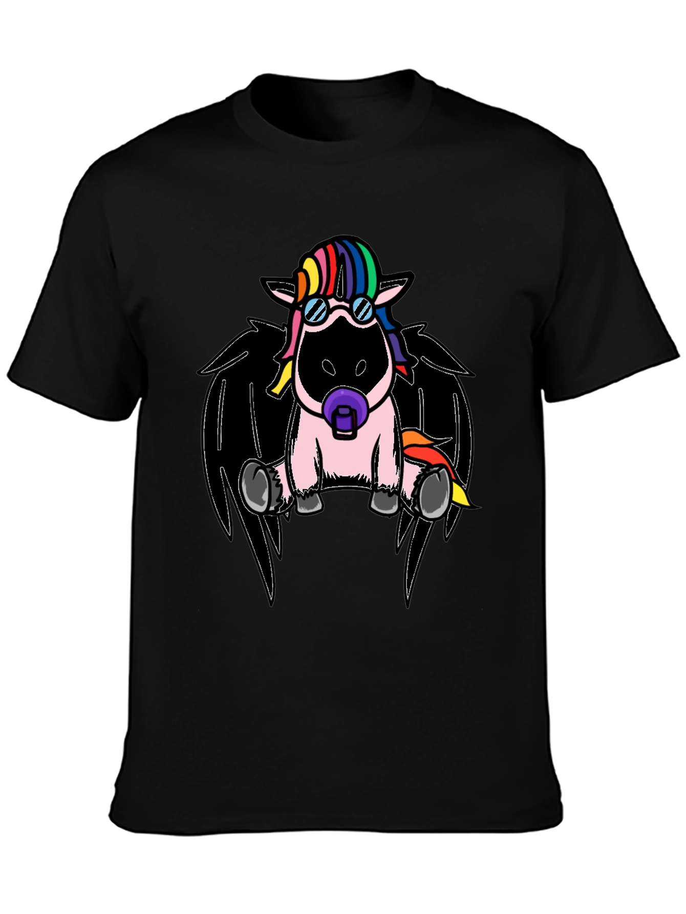 Black Cool Unicorn with Wings Graphic T-Shirt view 3