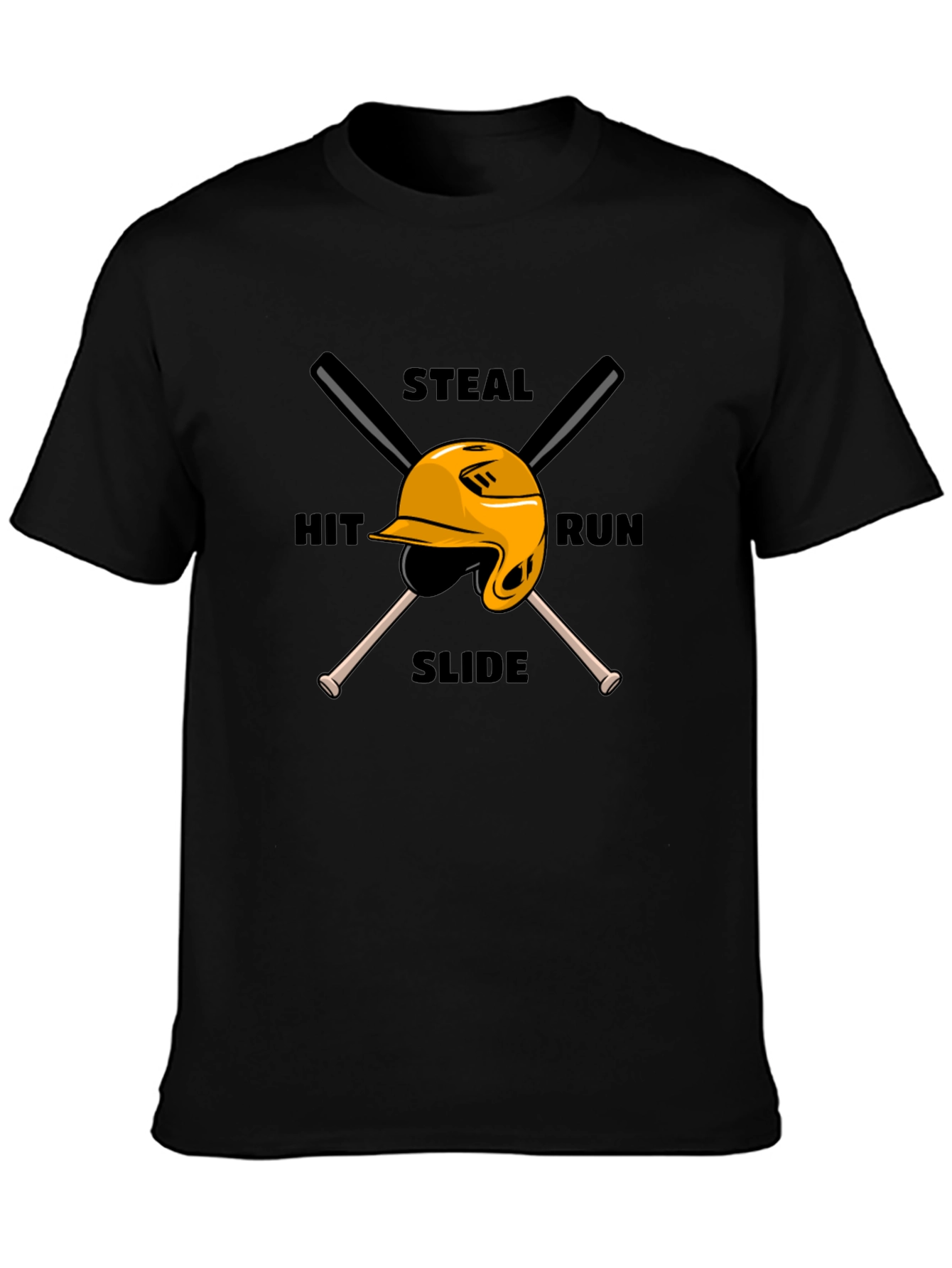 Black Baseball Steal Hit Run Graphic T-Shirt view 3