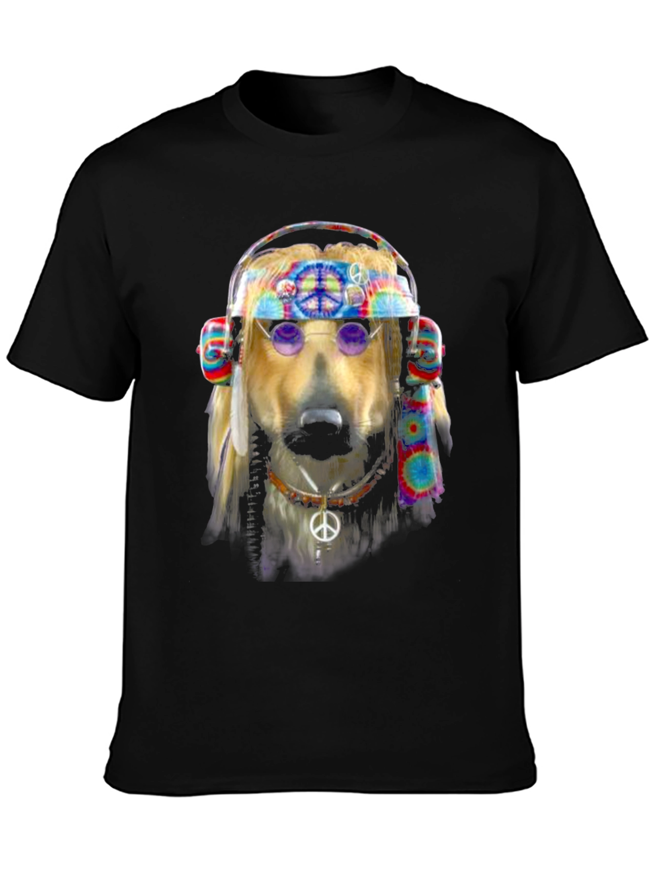 Black Hippie Dog Graphic T-Shirt - Peace & Love view 3