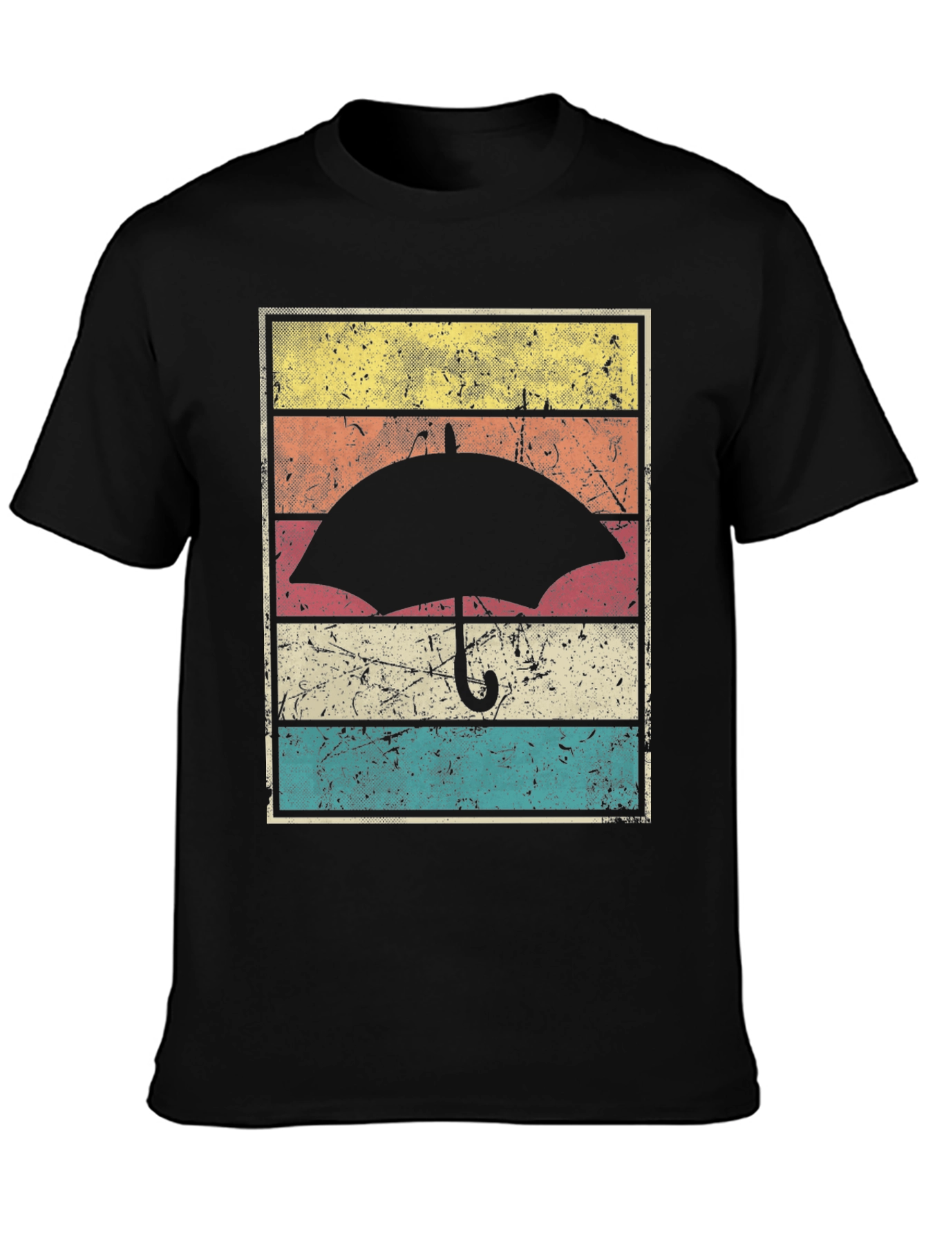 Black Retro Umbrella Graphic Tee - Vintage Style view 3