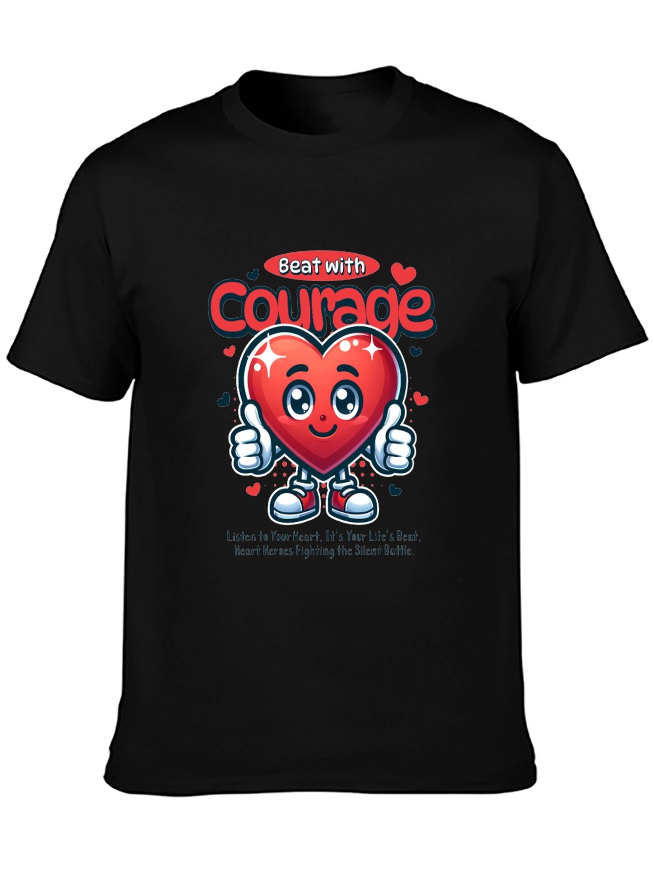 Black Courage Heart Graphic Tee - Inspirational T-Shirt view 3