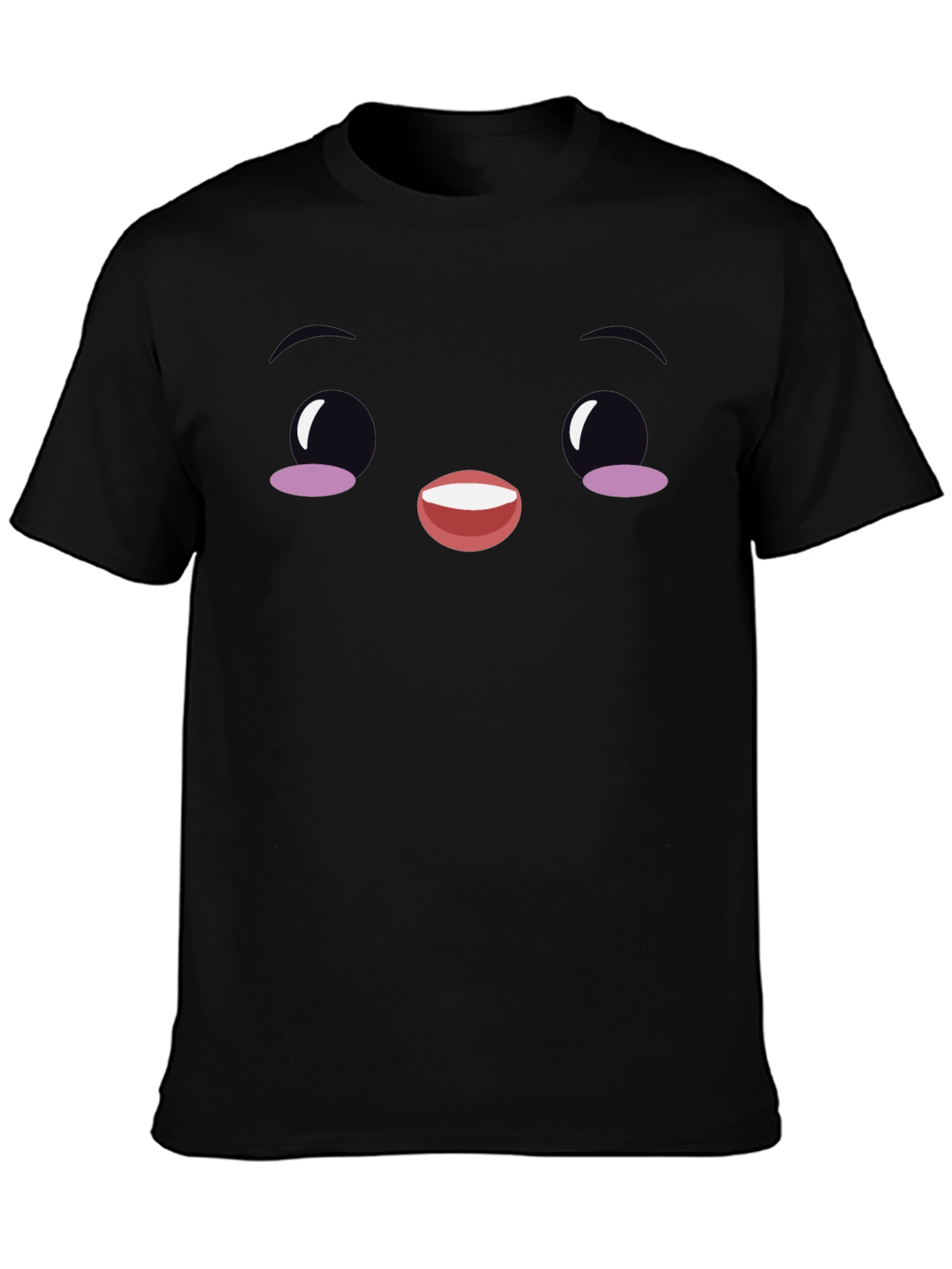 Black Cute Face Graphic Black T-Shirt view 3