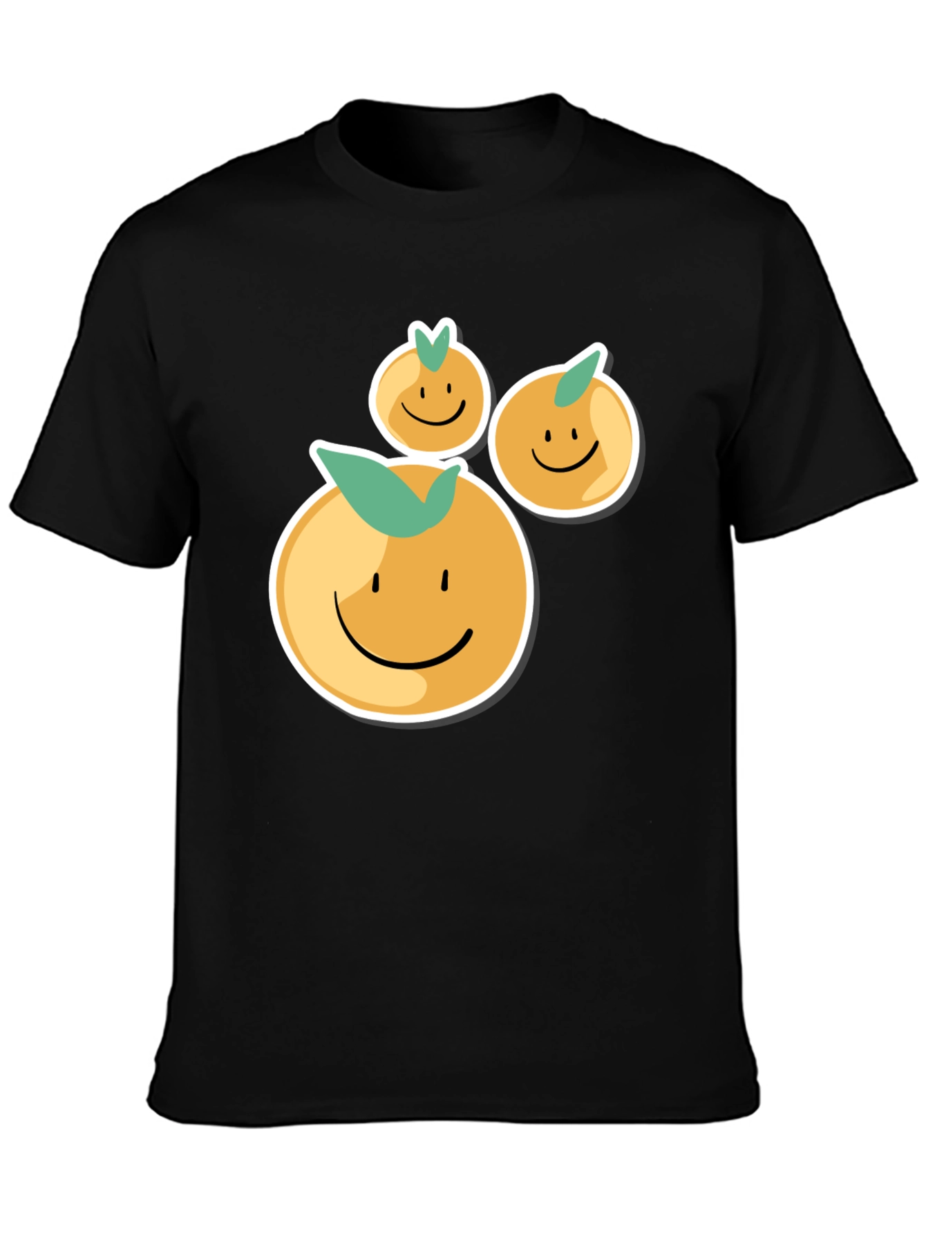 Black Smiling Oranges Graphic Tee - Casual Black T-Shirt view 3