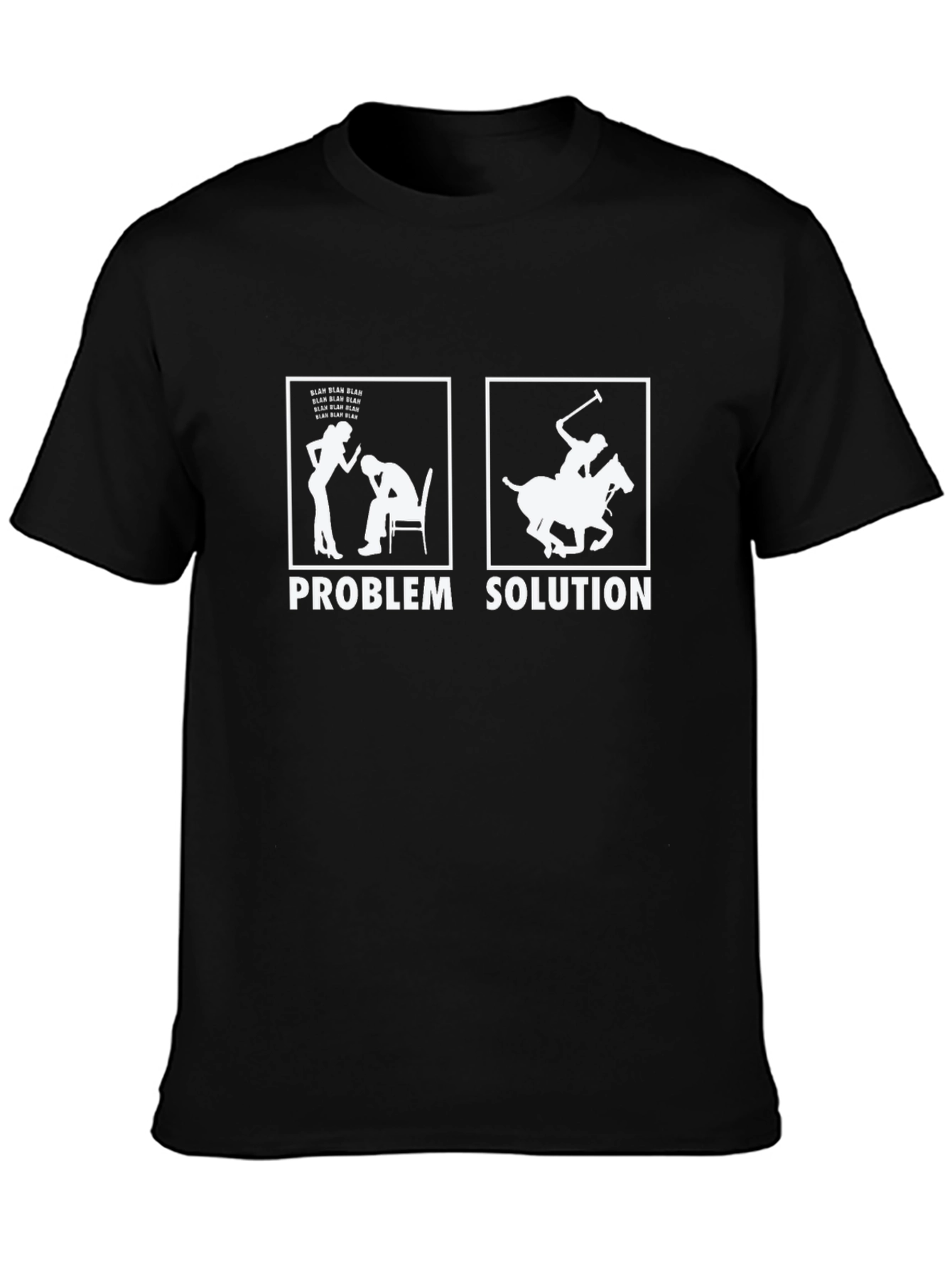 Black Problem Solution Polo Humor T-Shirt view 3