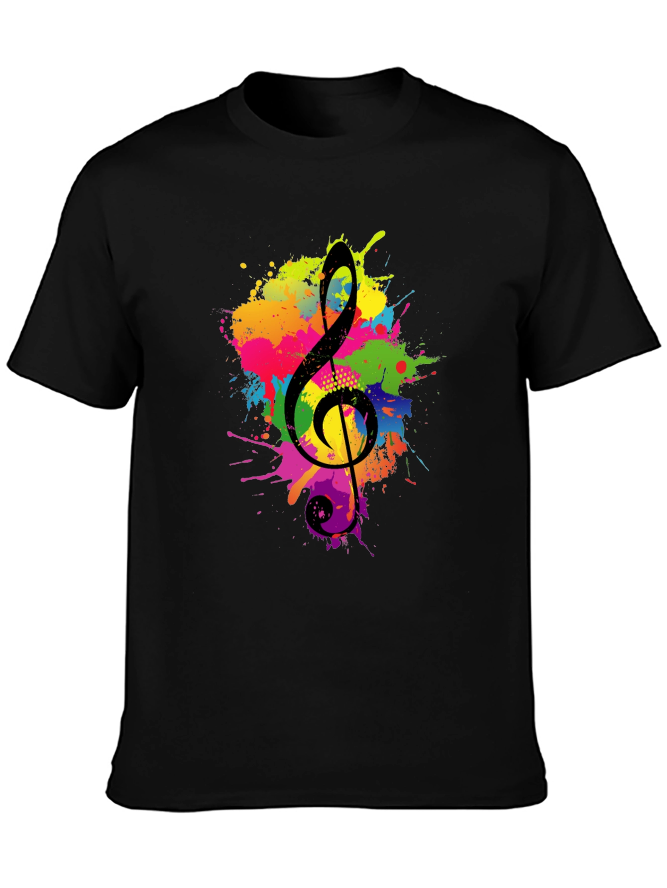 Black Colorful Treble Clef Black Graphic Tee view 3