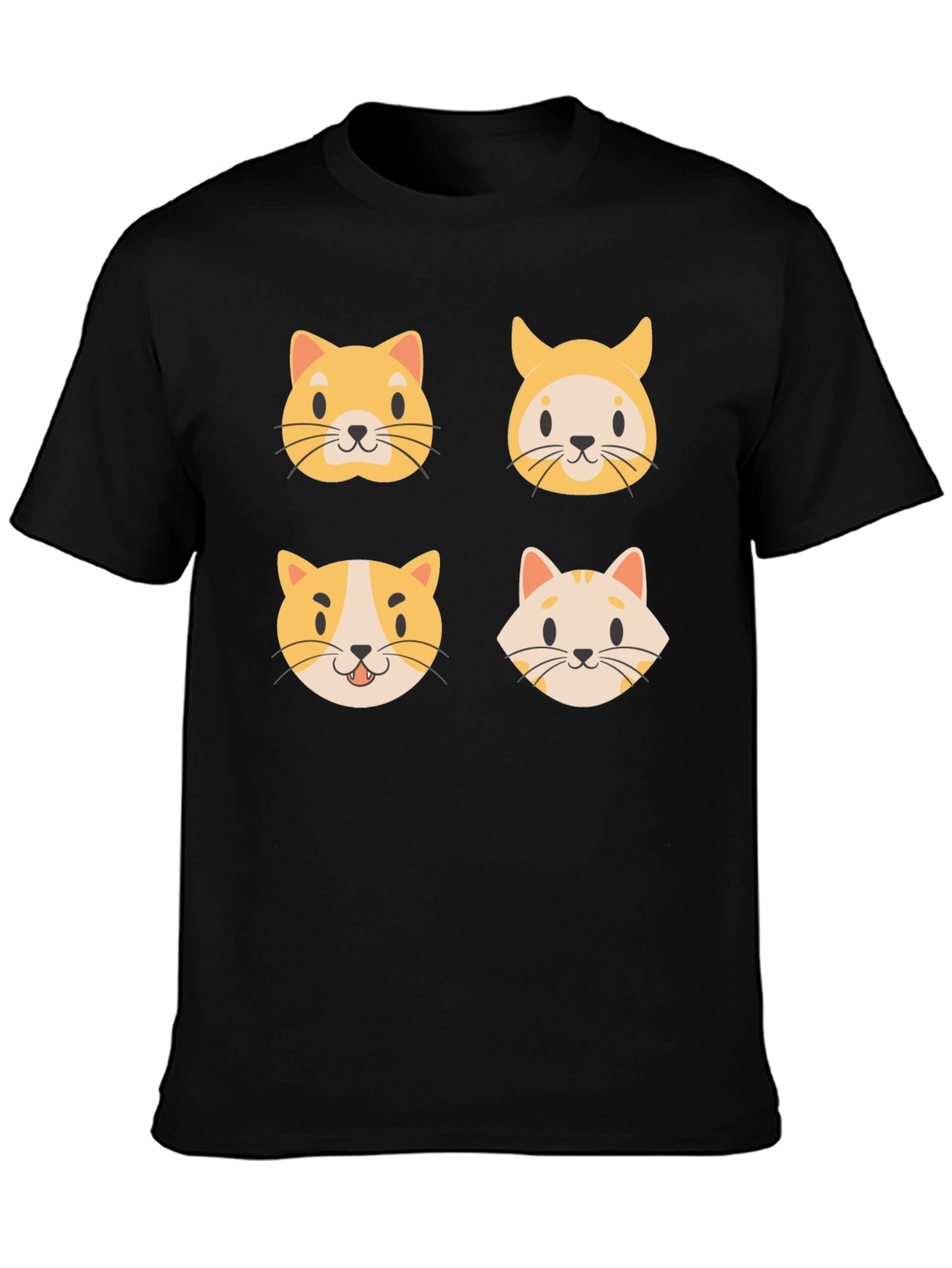 Black Cute Cat Faces Black T-Shirt view 3