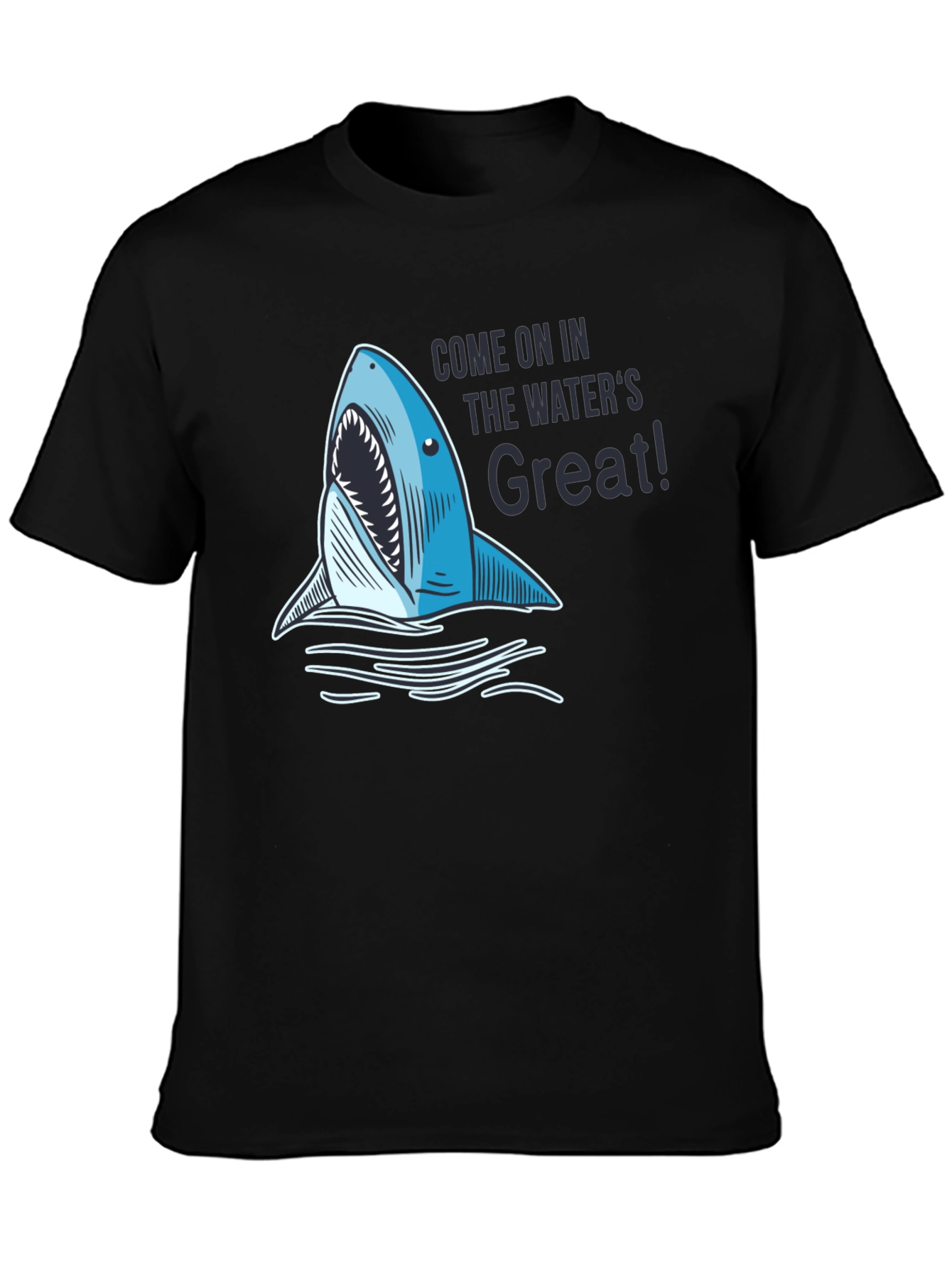Black Shark Attack T-Shirt - "The Water's Great!" view 3