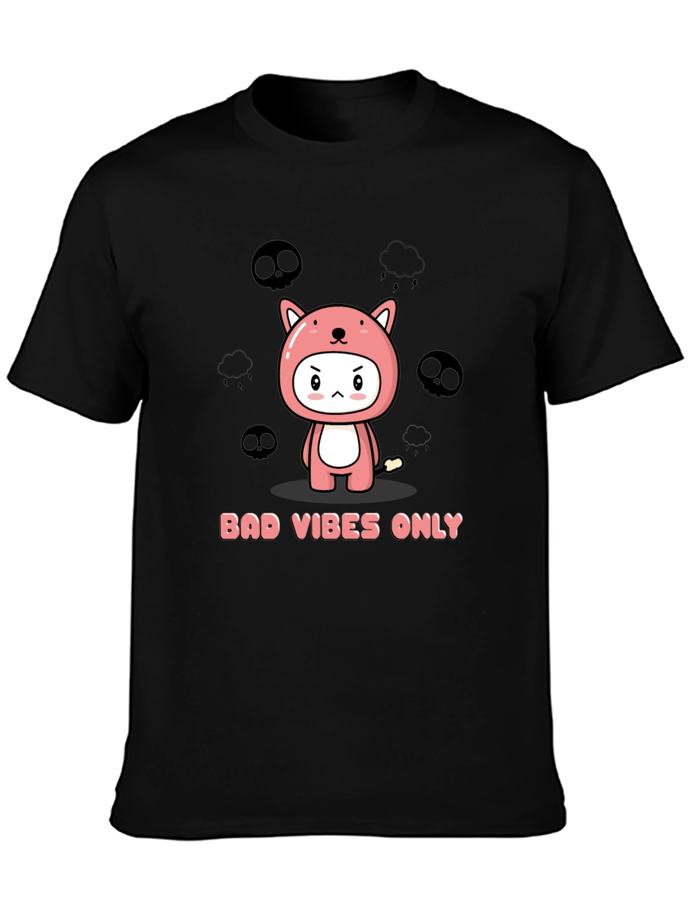 Black Bad Vibes Only Kawaii Graphic T-Shirt view 3