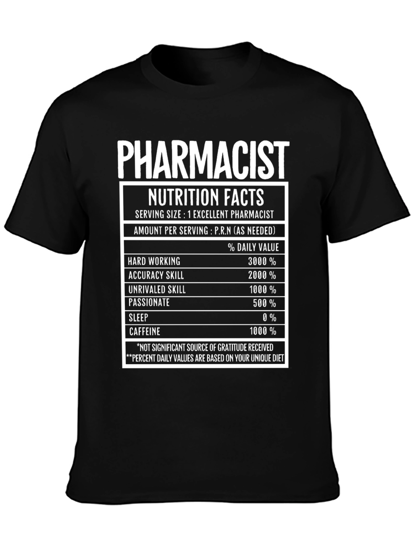 Black Pharmacist Nutrition Facts T-Shirt Funny Pharmacy Tee view 3