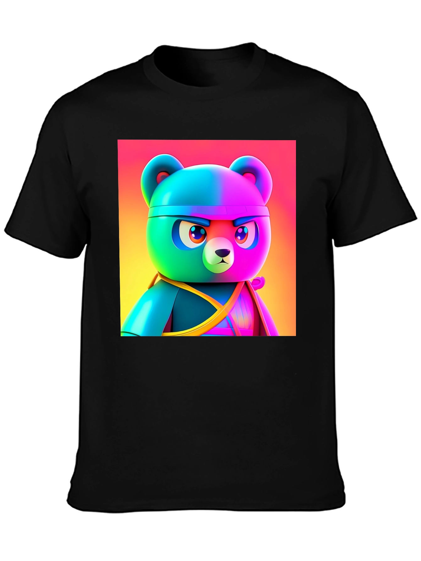 Black Cool Cartoon Bear T-Shirt view 3