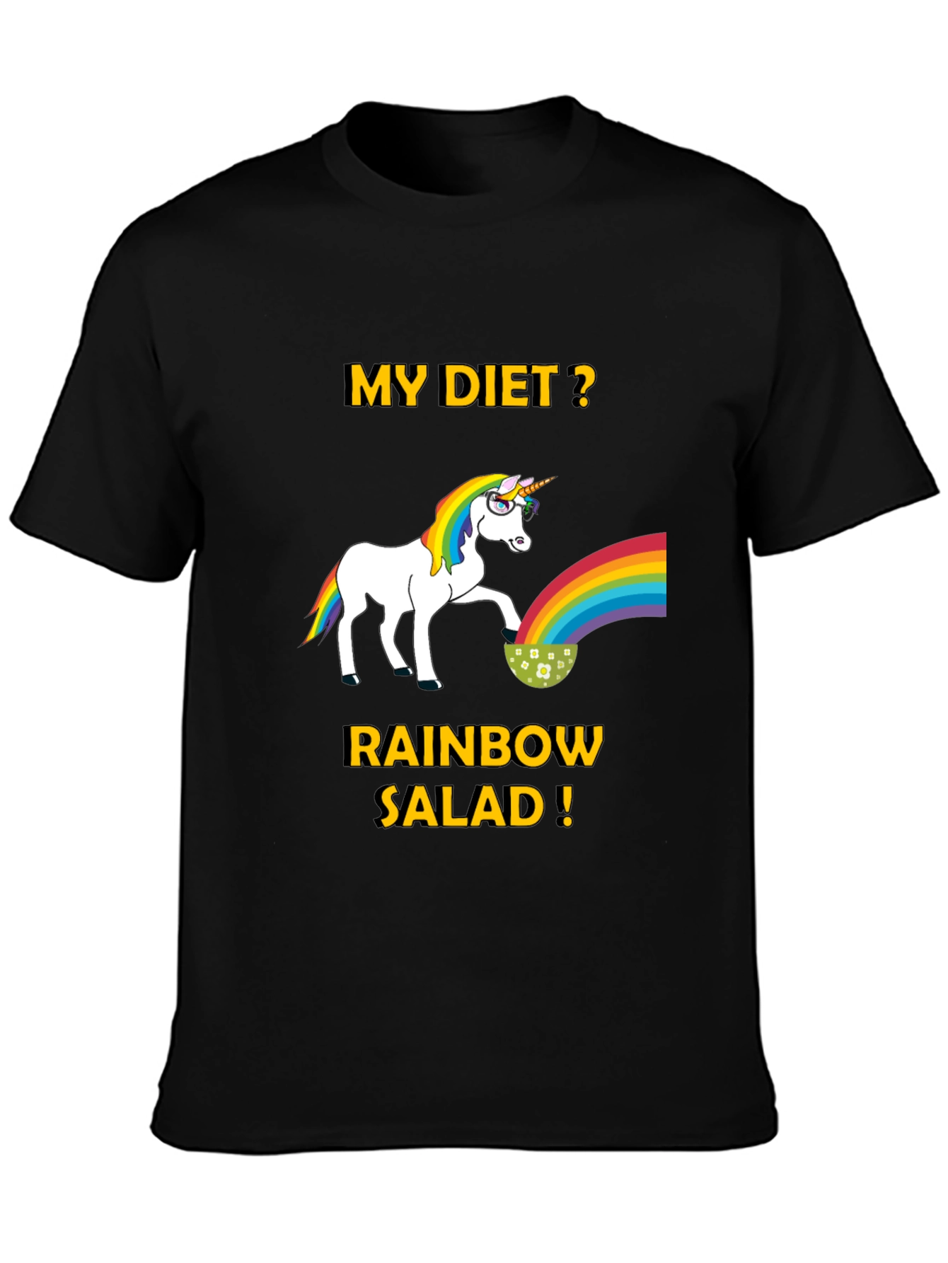 Black Unicorn Rainbow Salad Diet T-Shirt view 3