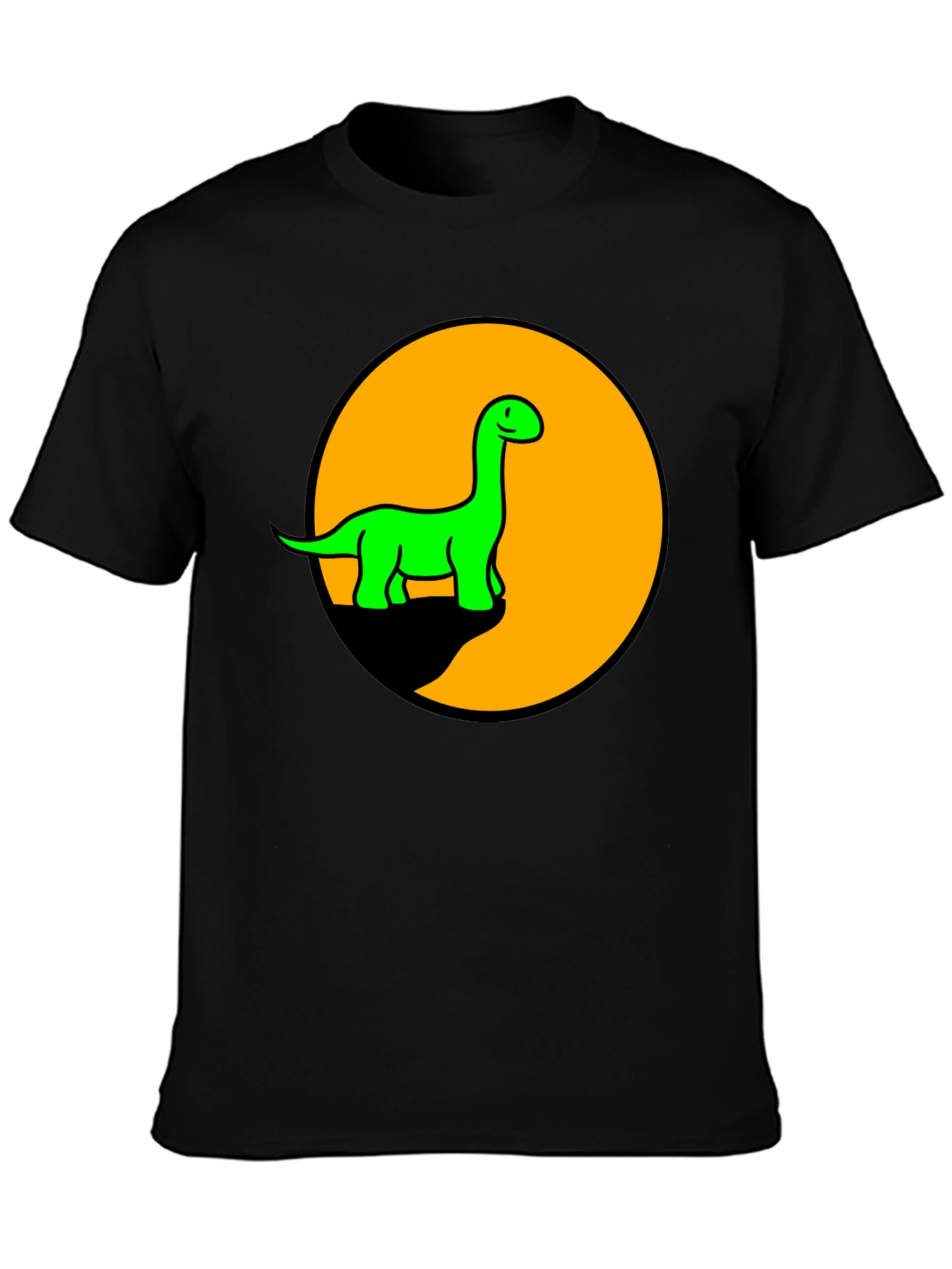 Black Dino Graphic Tee - Black T-Shirt with Retro Green Dinosaur Print view 3