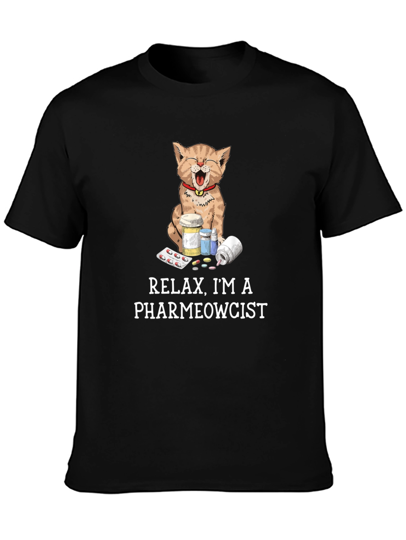 Black Pharmewcist Cat T-Shirt - Funny Veterinarian Tee view 3