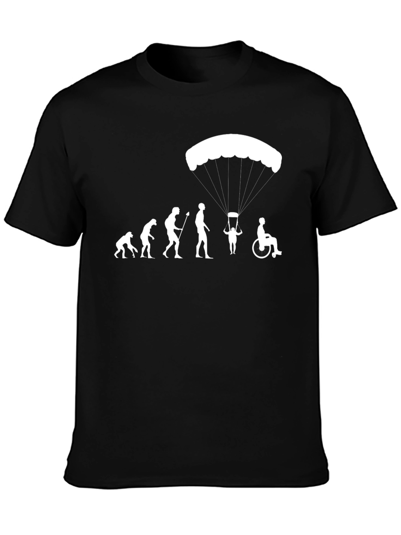 Black Evolution Parachute Humor T-Shirt view 3