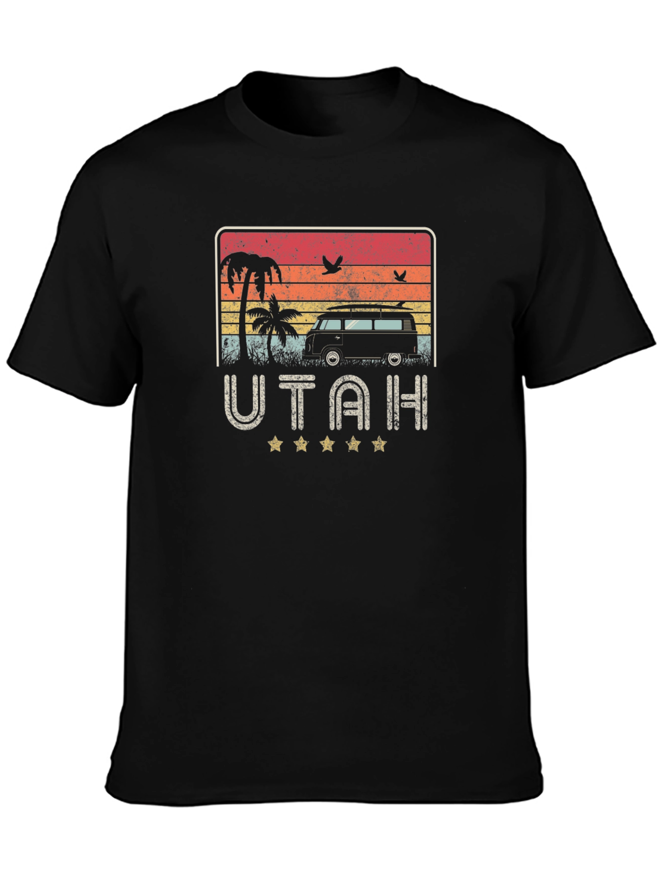 Black Retro Utah Beach Van Graphic T-Shirt view 3