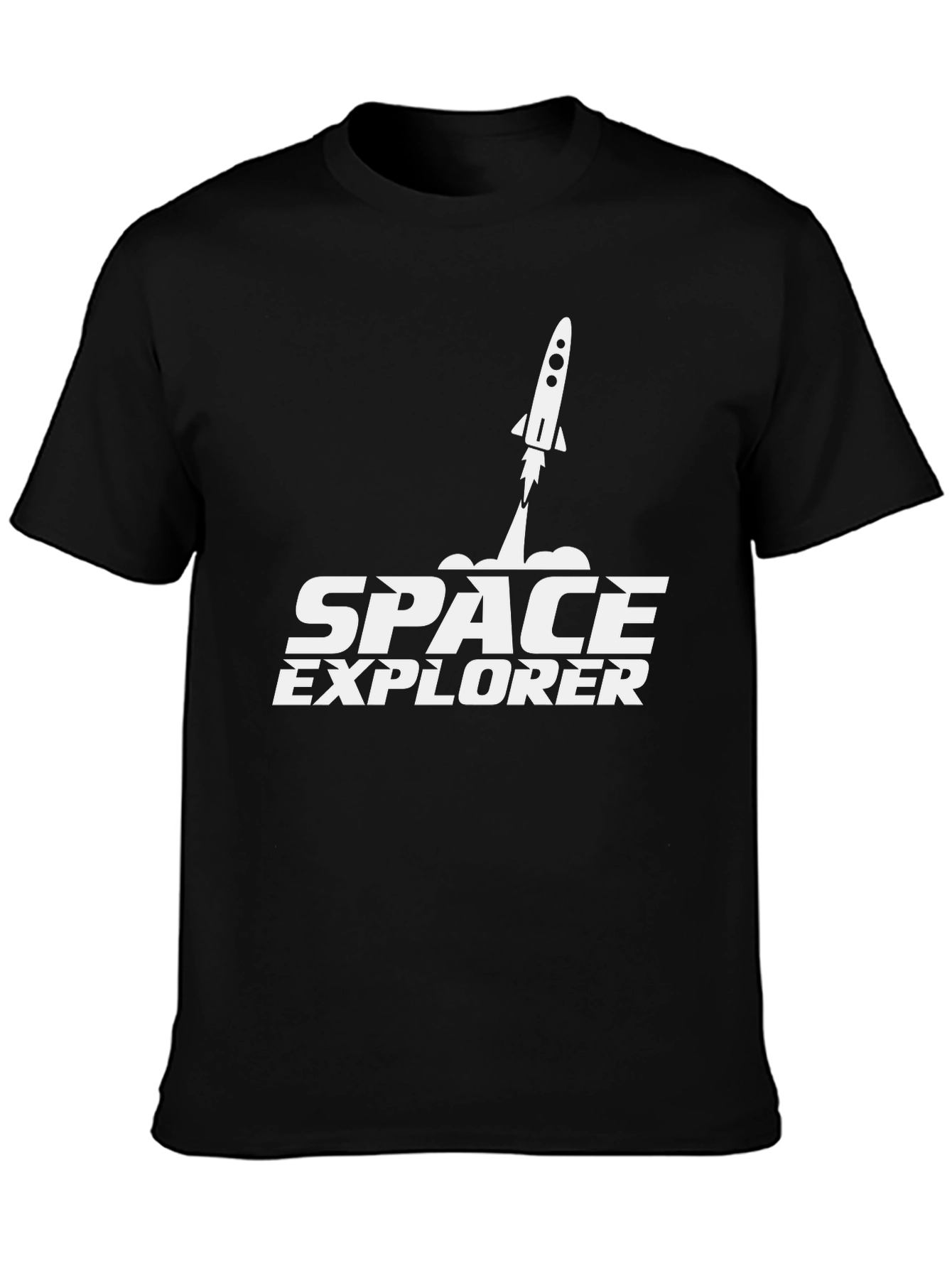Black Space Explorer Black T-Shirt Rocket Design view 3