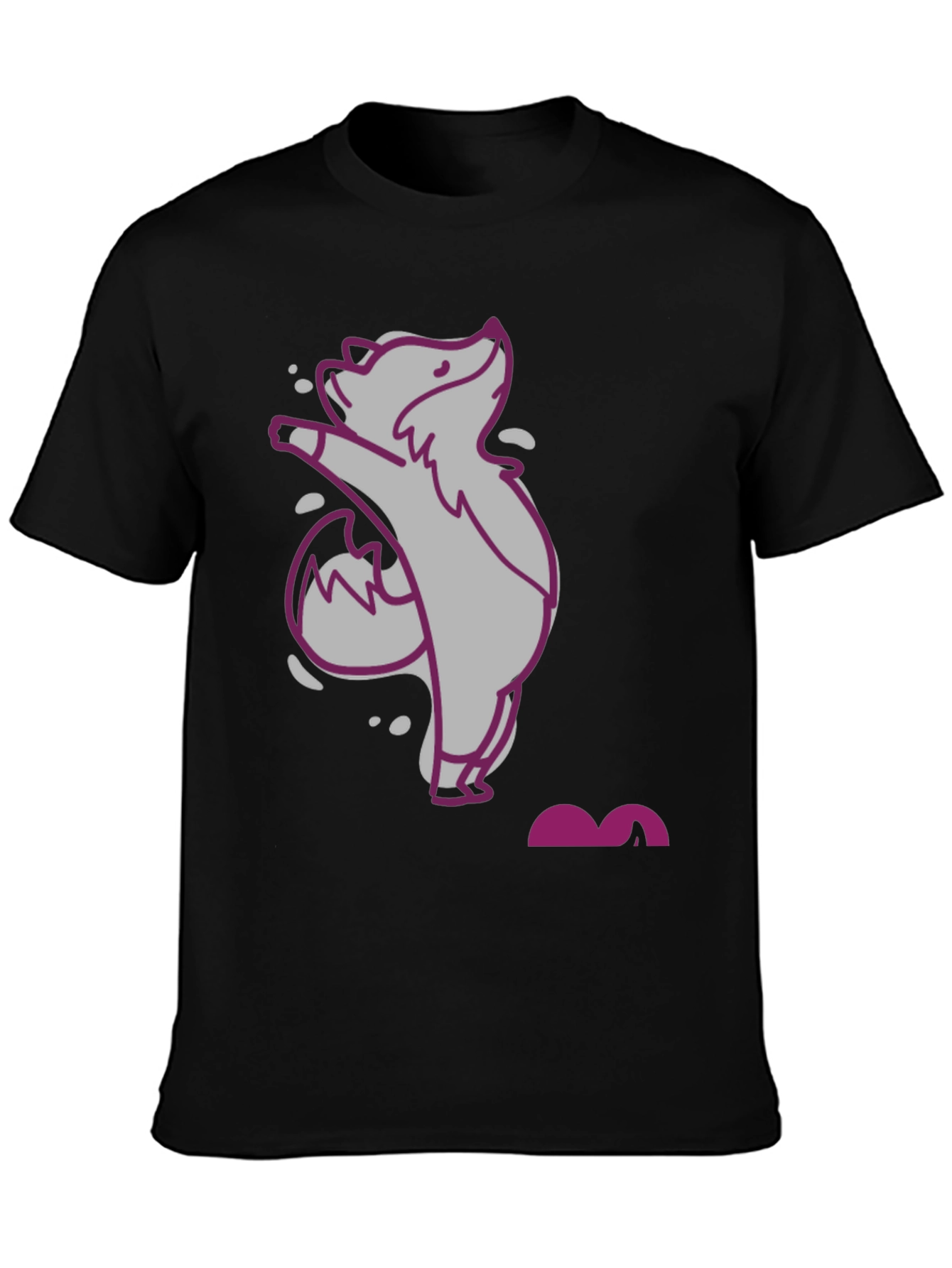 Black Cute Cartoon Fox Graphic Tee - Unisex view 3