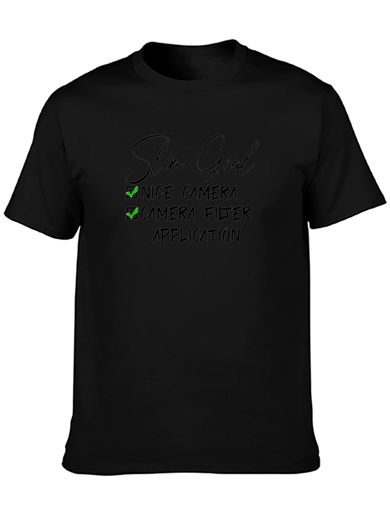 Black Slim Goal Checklist Tee - Nice Camera Camera Filter App view 3