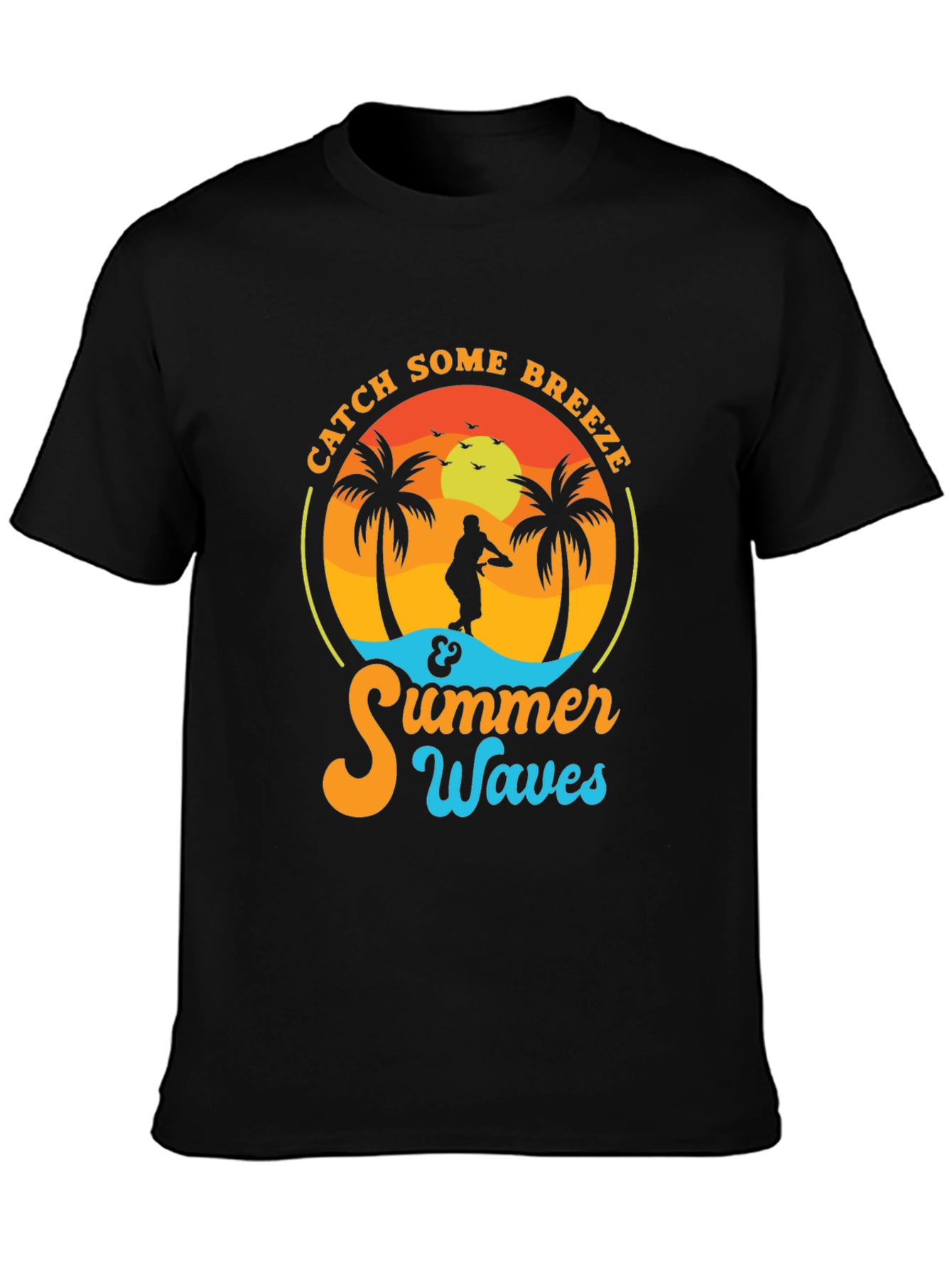 Black Catch Some Breeze Summer Waves Graphic Tee view 3