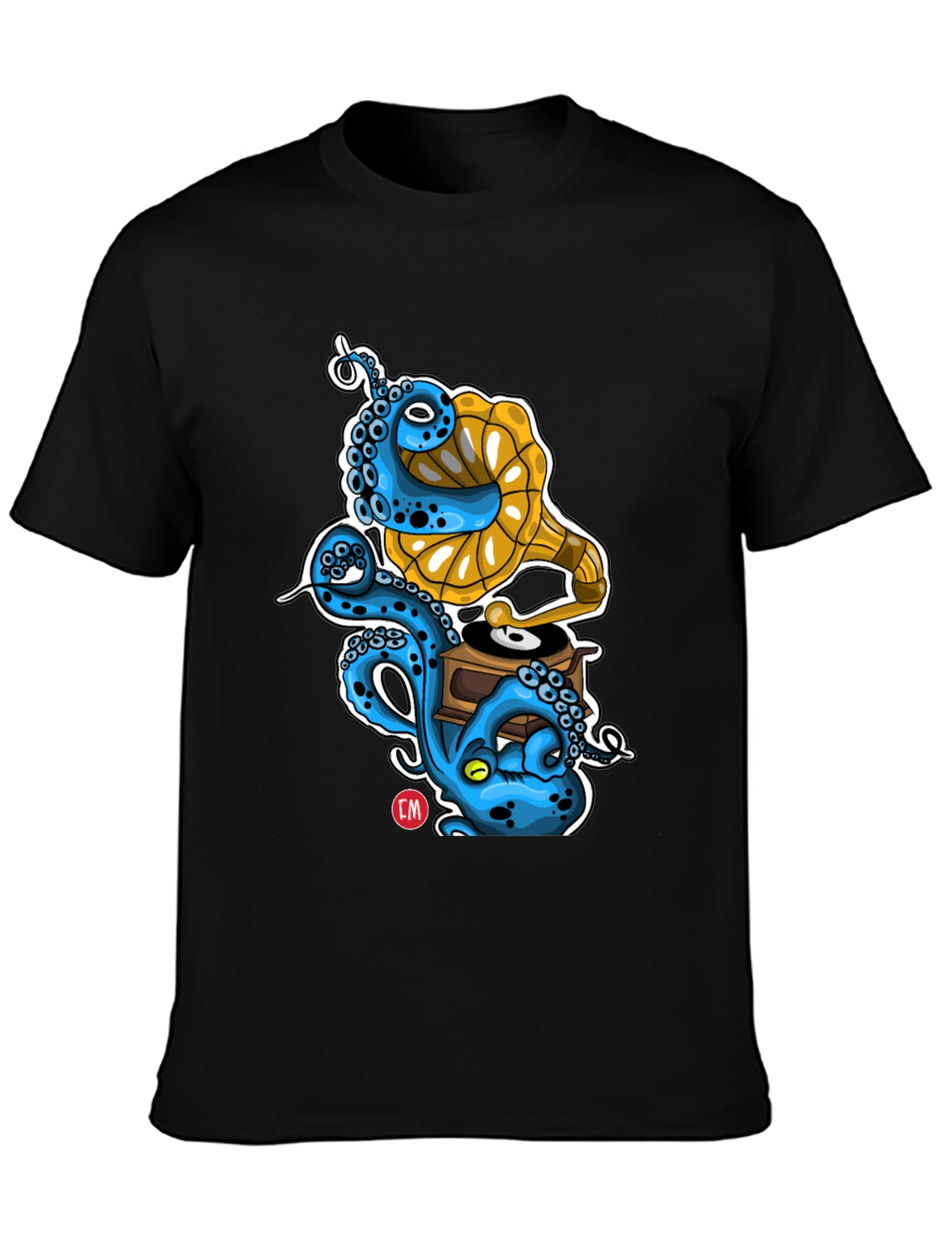 Black Octopus Phonograph Black T-Shirt view 3