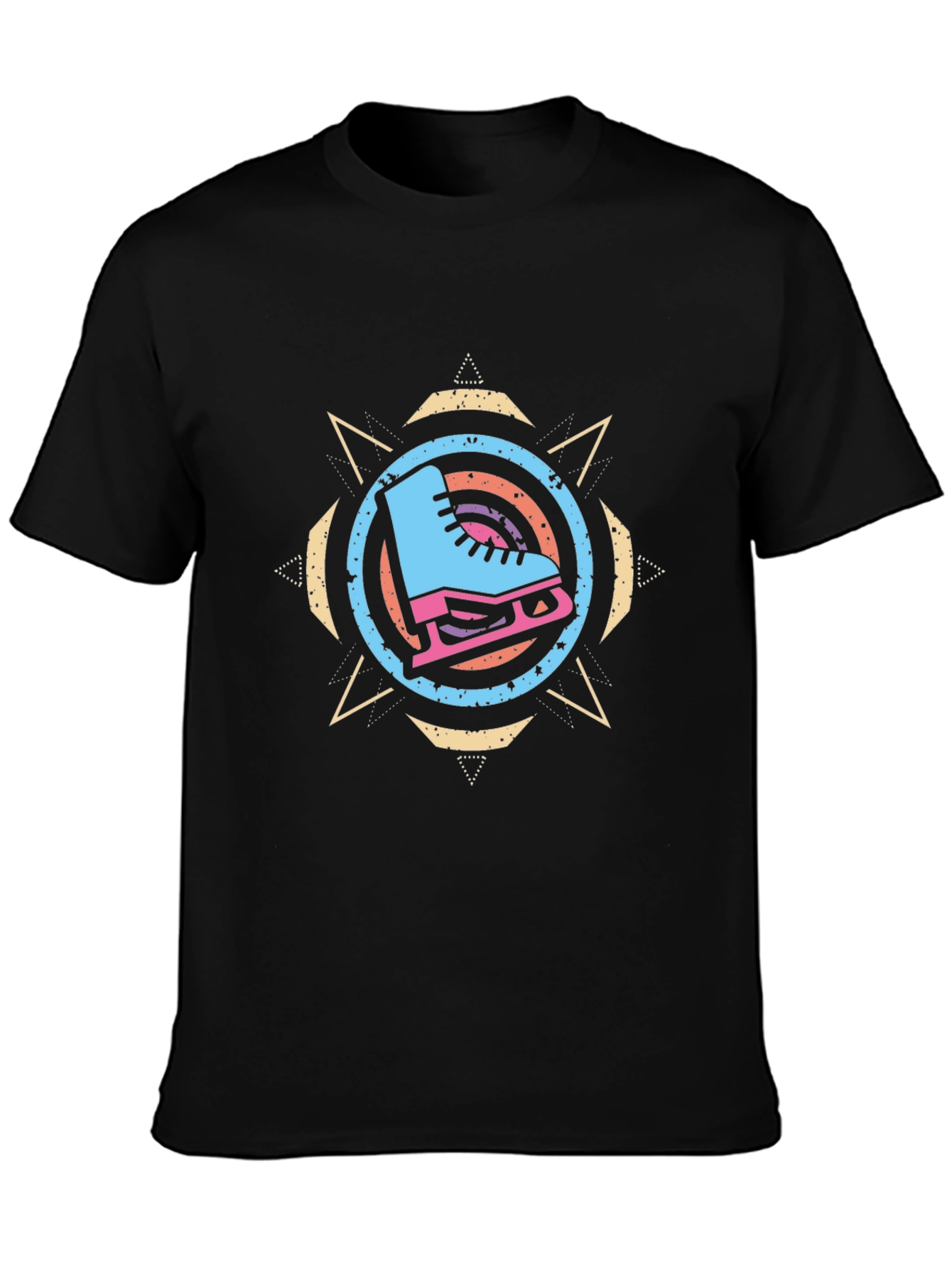 Black Ice Skate Graphic Tee - Retro Style Black T-Shirt view 3