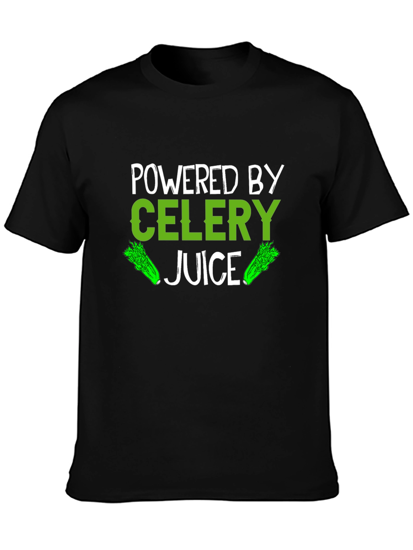 Black Powered by Celery Juice T-Shirt - Green Vegan Design view 3