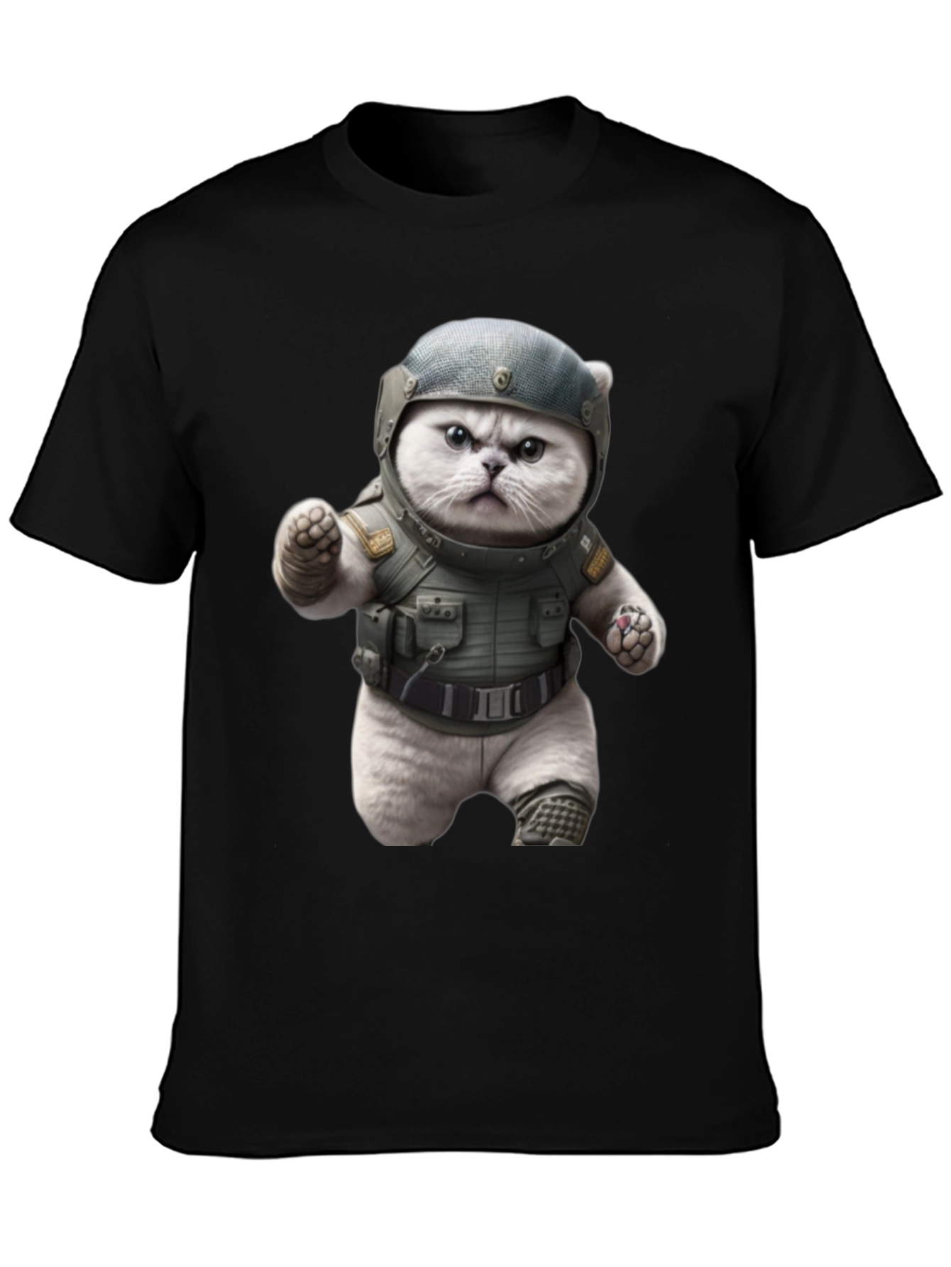 Black Tactical Cat T-Shirt - Military Grade Humor view 3