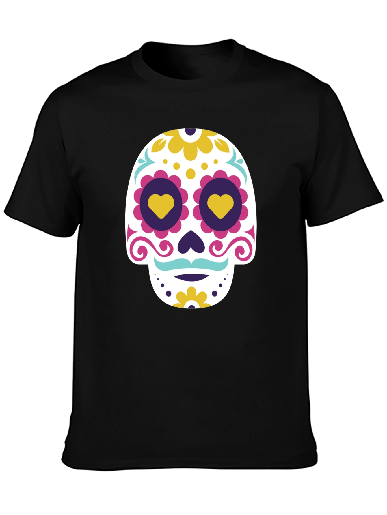 Black Black T-Shirt with Colorful Sugar Skull Graphic view 3