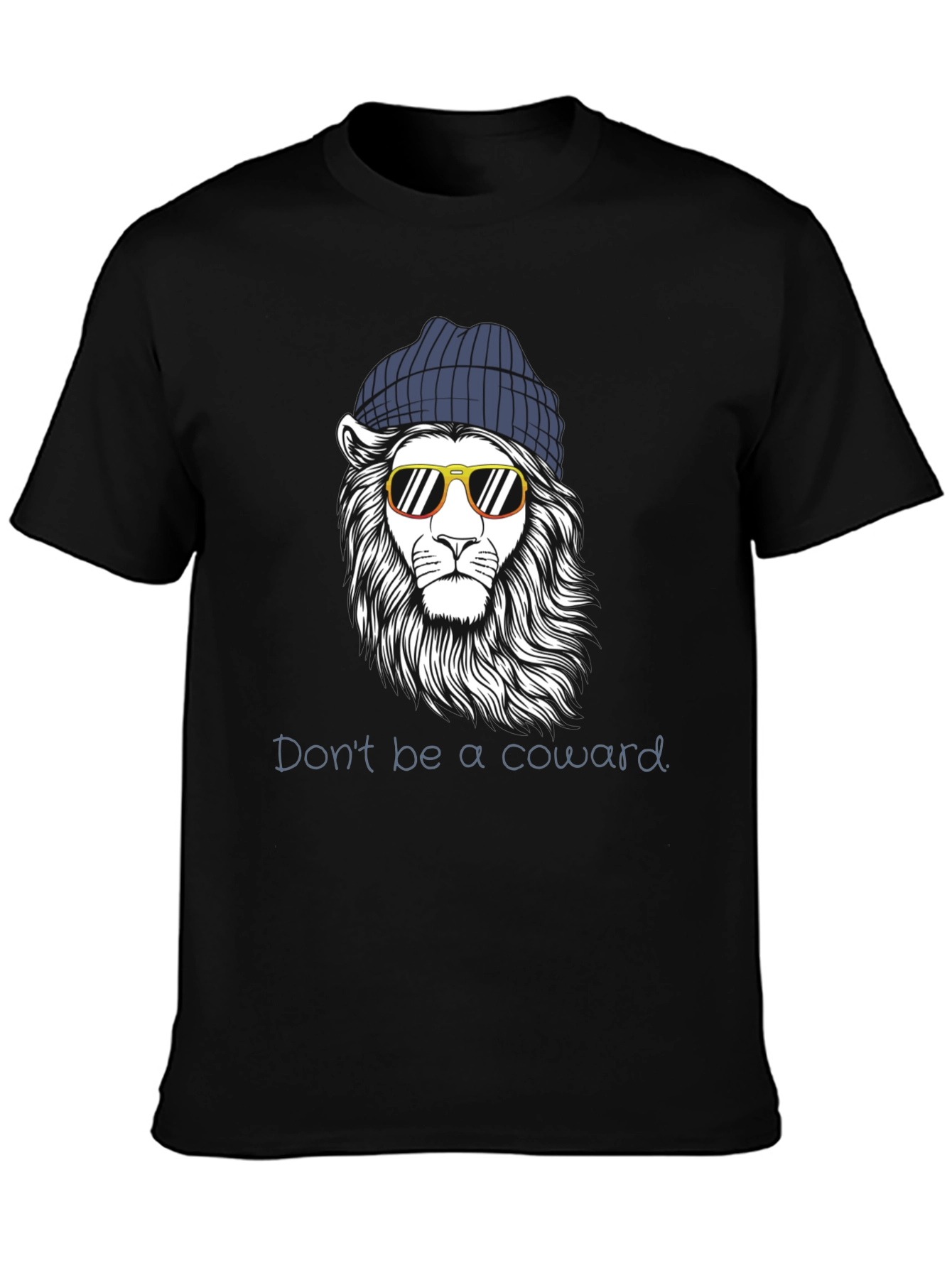 Black Cool Lion Graphic Tee - Don't Be A Coward view 3