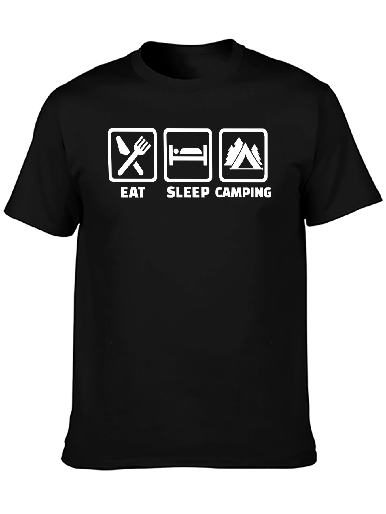 Black Eat Sleep Camping Graphic T-Shirt, Black Cotton Blend, Relaxed Fit view 3