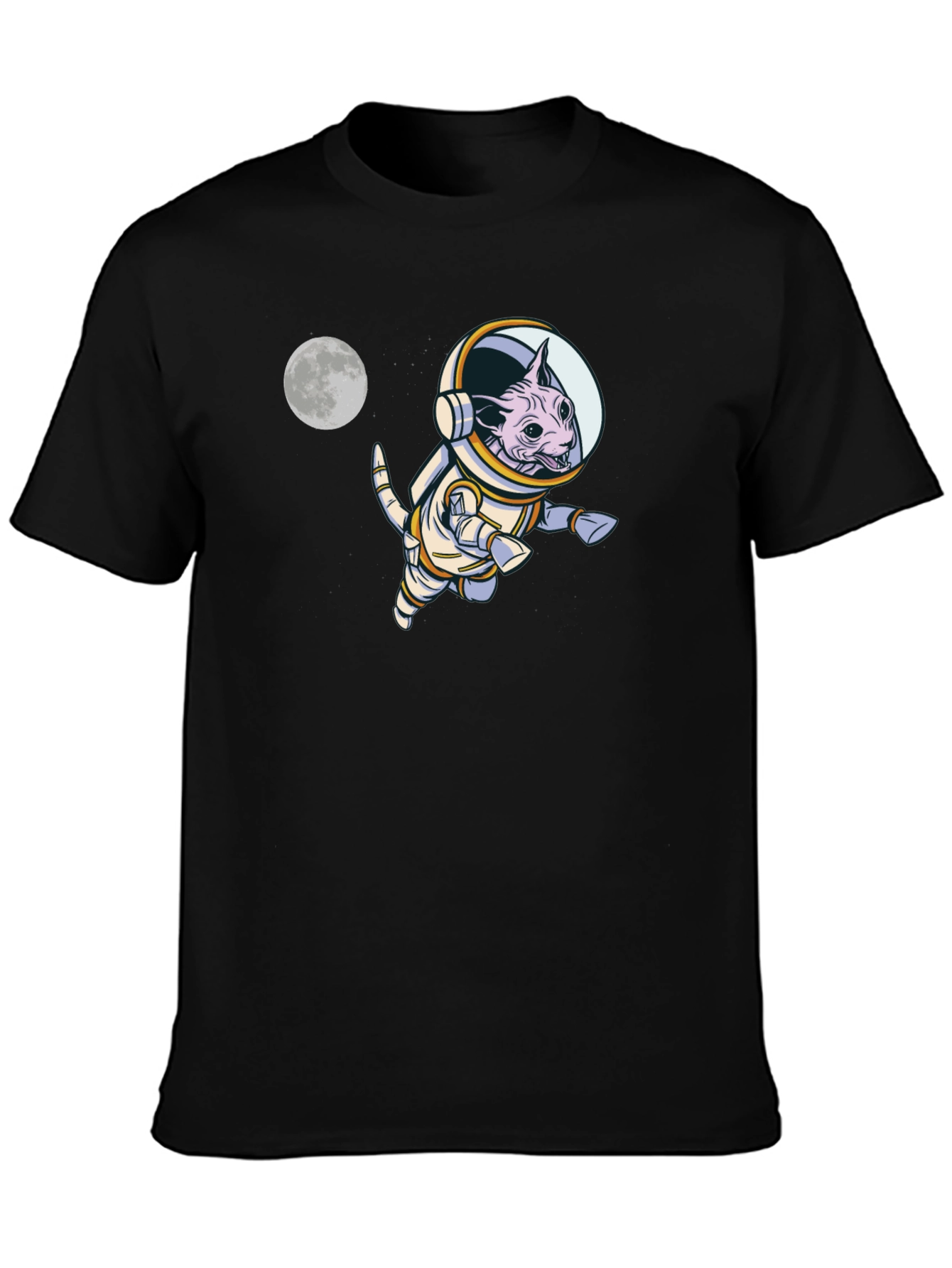 Black Astronaut Cat T-Shirt - Space Kitty Tee view 3