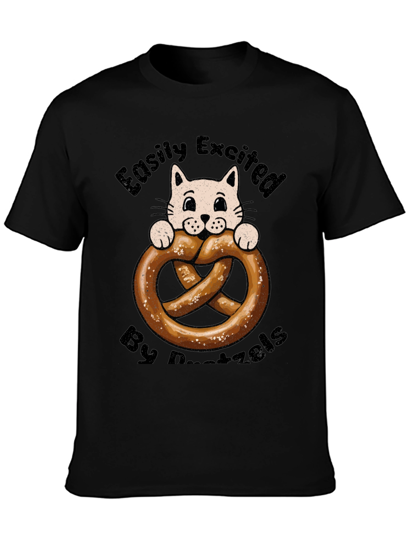 Black Easily Excited By Pretzels Cat T-Shirt view 3