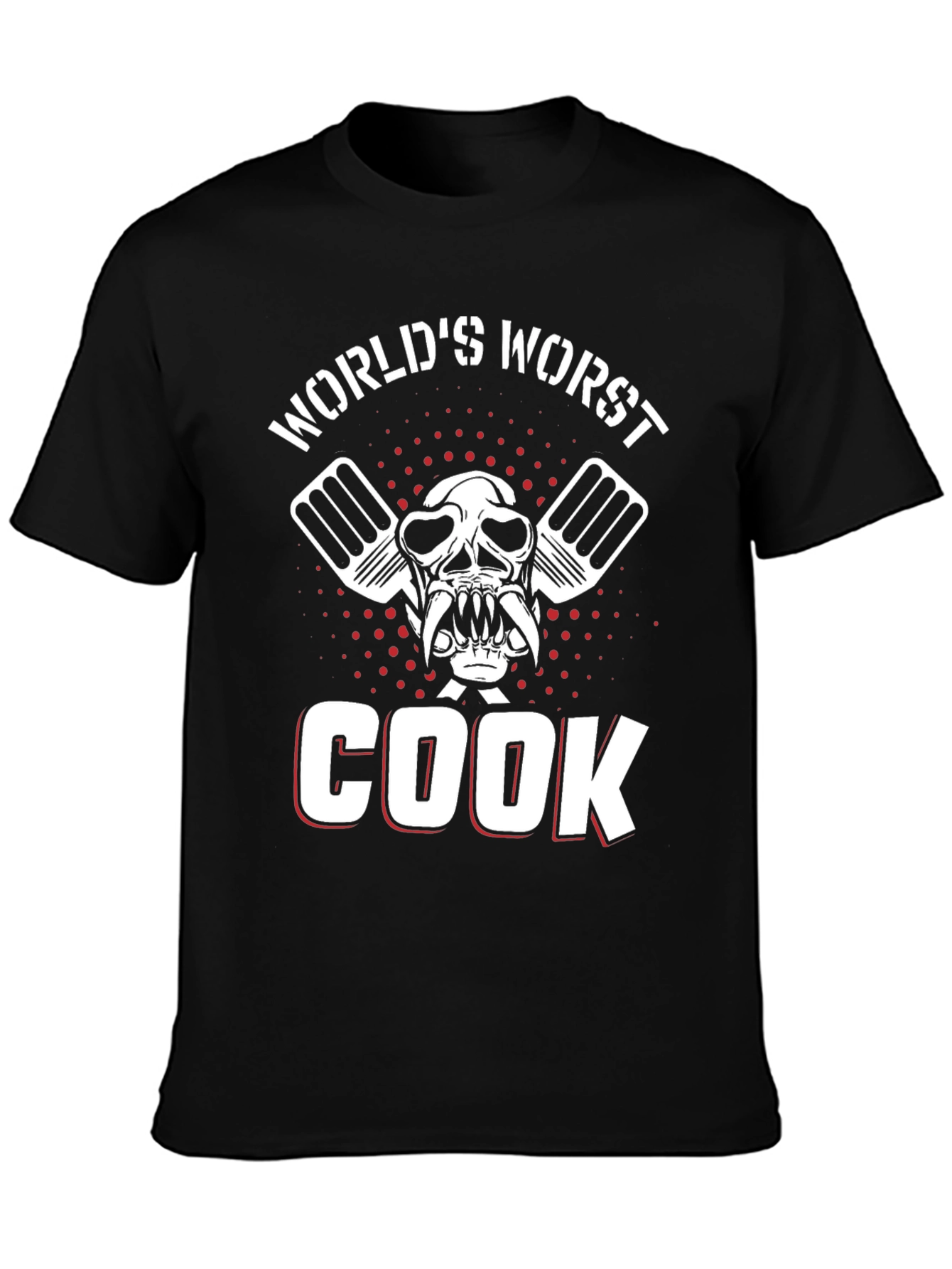 Black World's Worst Cook Skull Graphic T-Shirt view 3