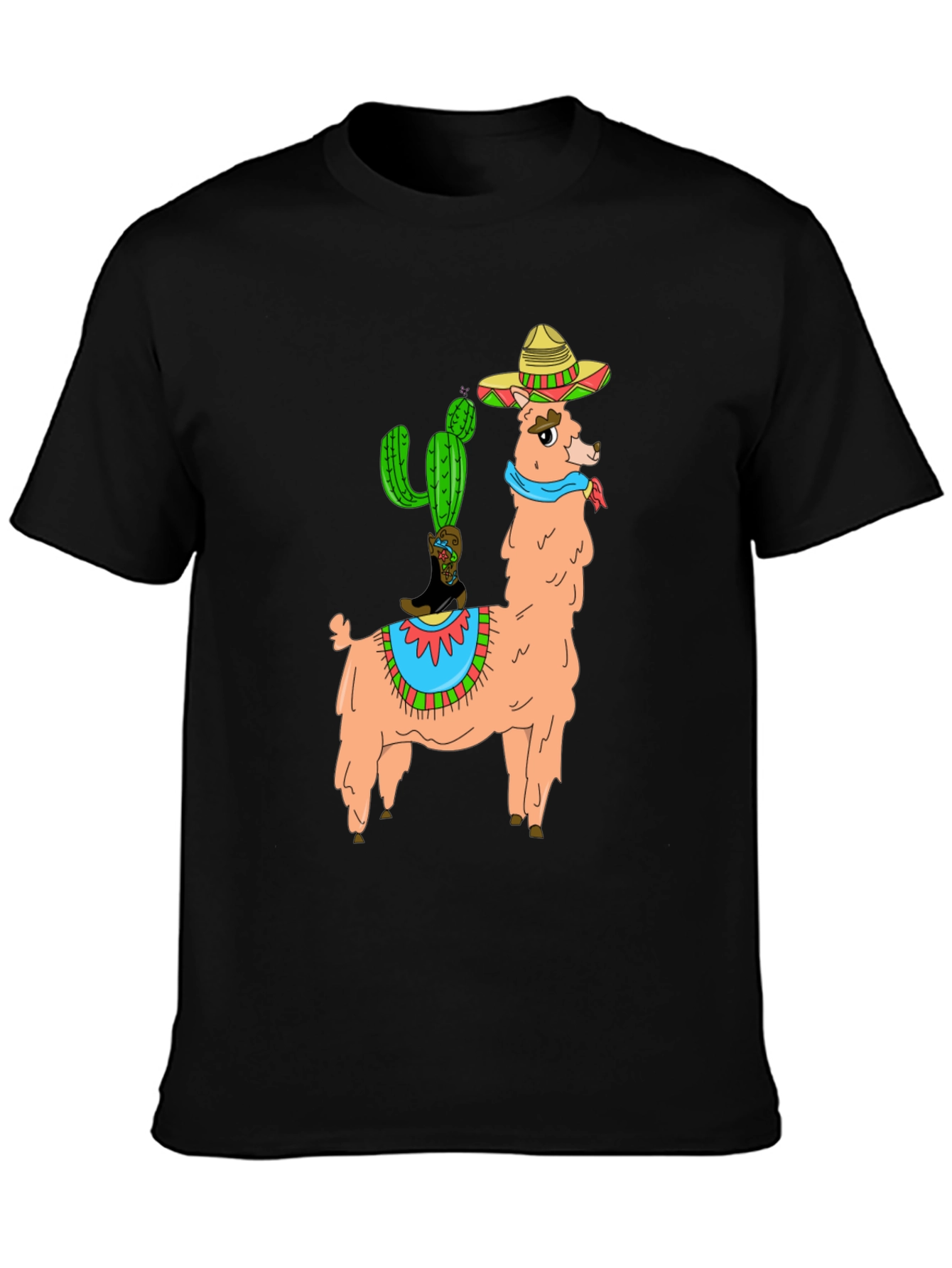 Black Llama Cactus Graphic Tee - Stylish Novelty T-Shirt view 3