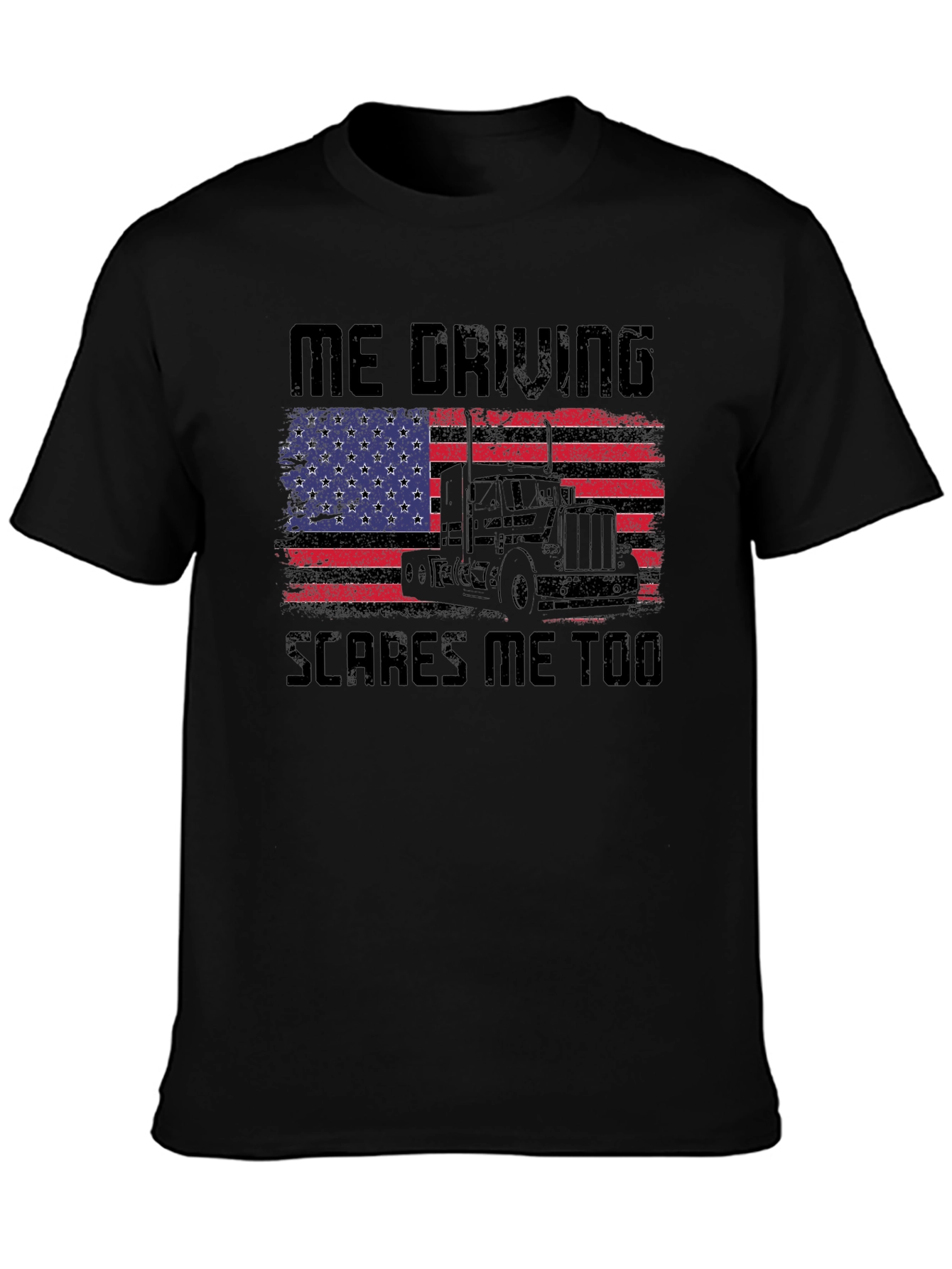 Black Trucker T-Shirt: Me Driving Scares Me Too! view 3