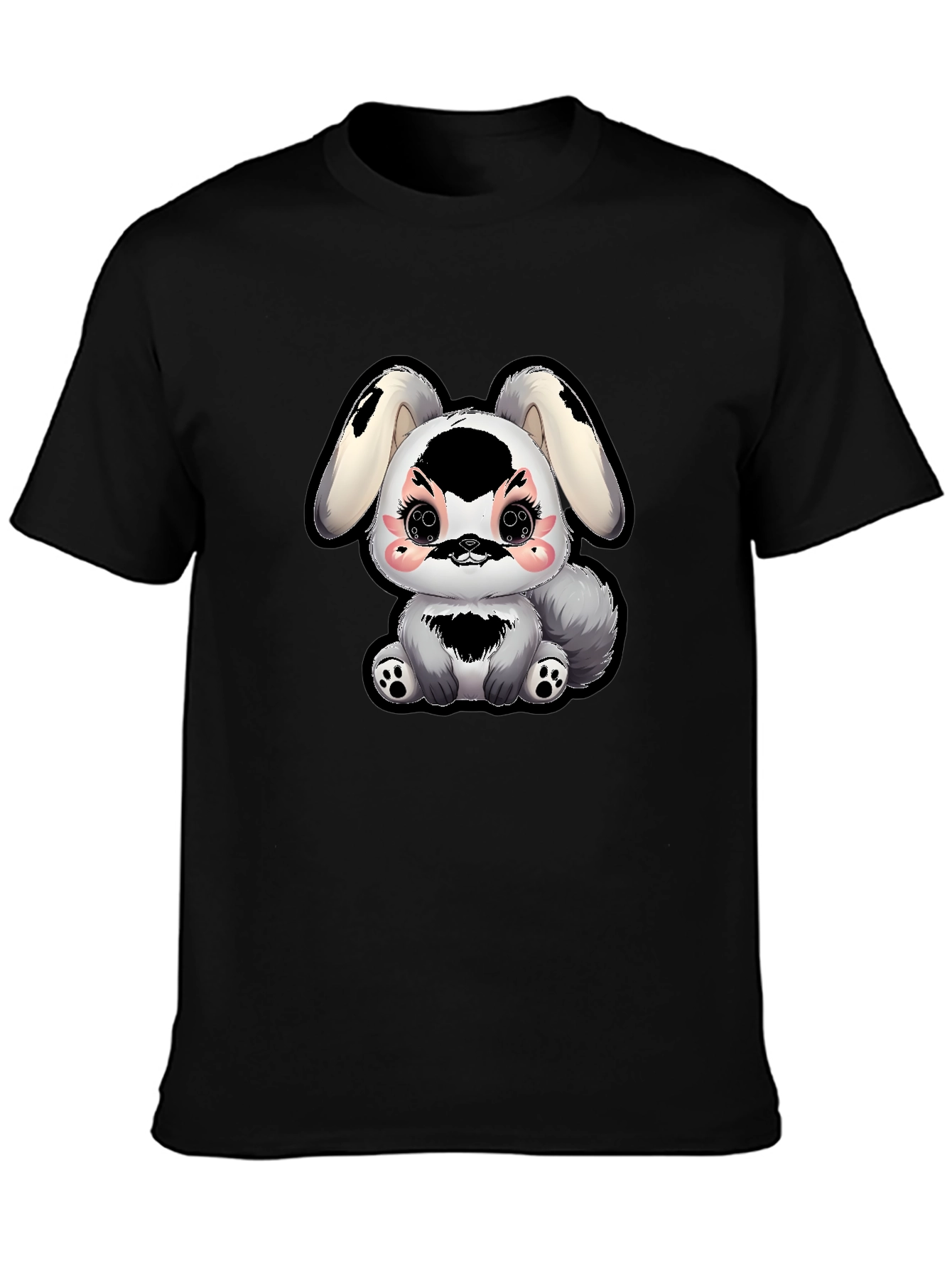 Black Cute Kawaii Bunny T-Shirt - Black view 3