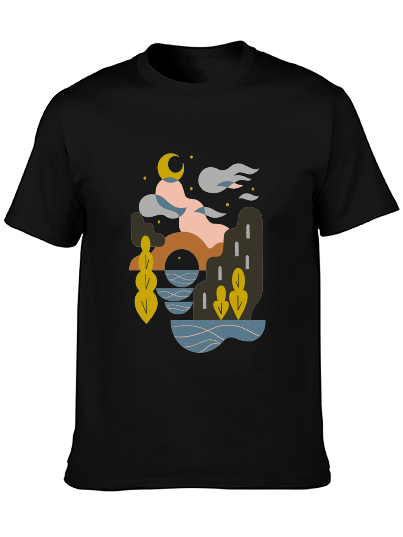 Black Abstract Moonlit Graphic T-Shirt view 3