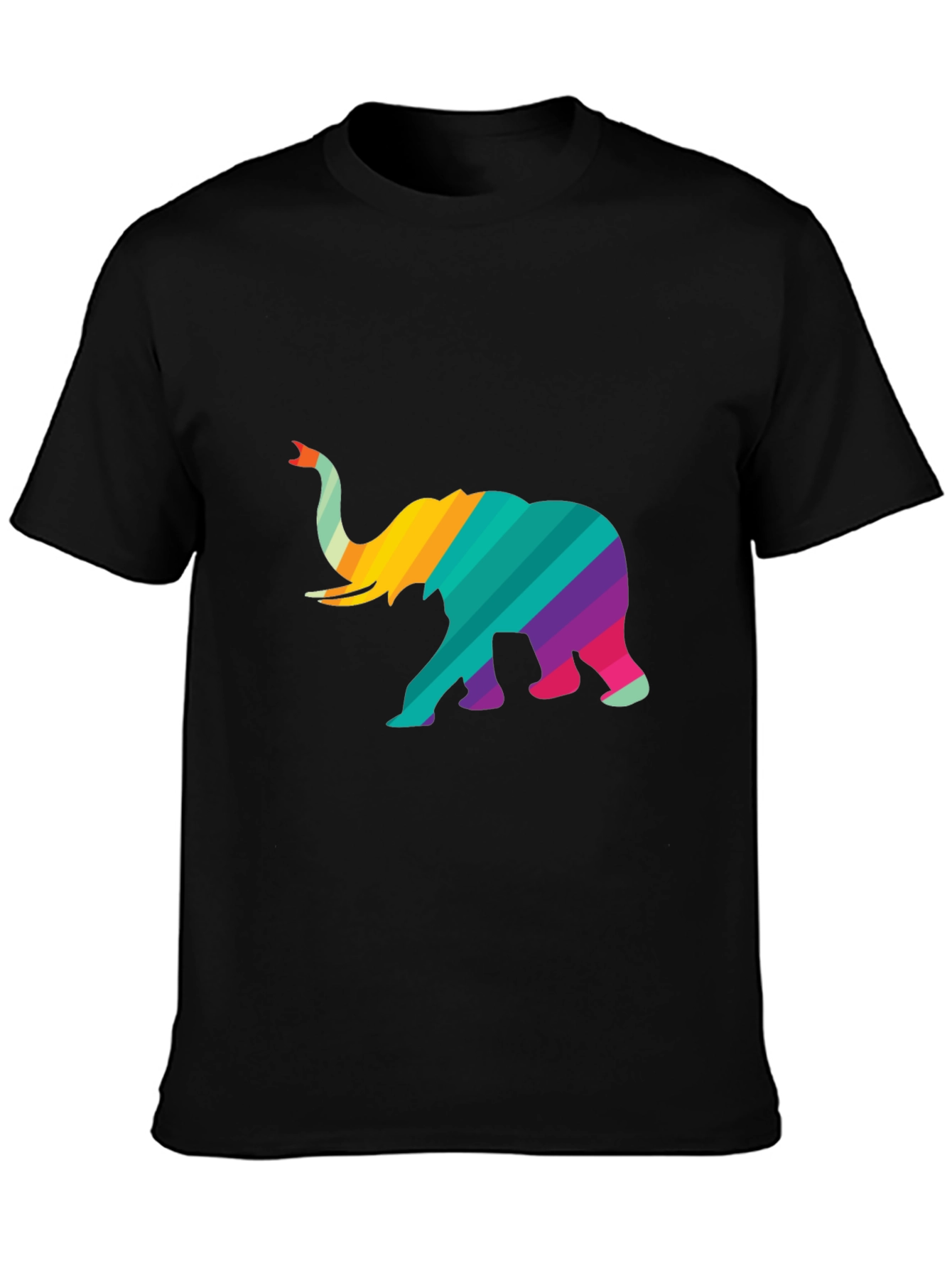 Black Rainbow Striped Elephant Graphic Tee - Unique Design view 3