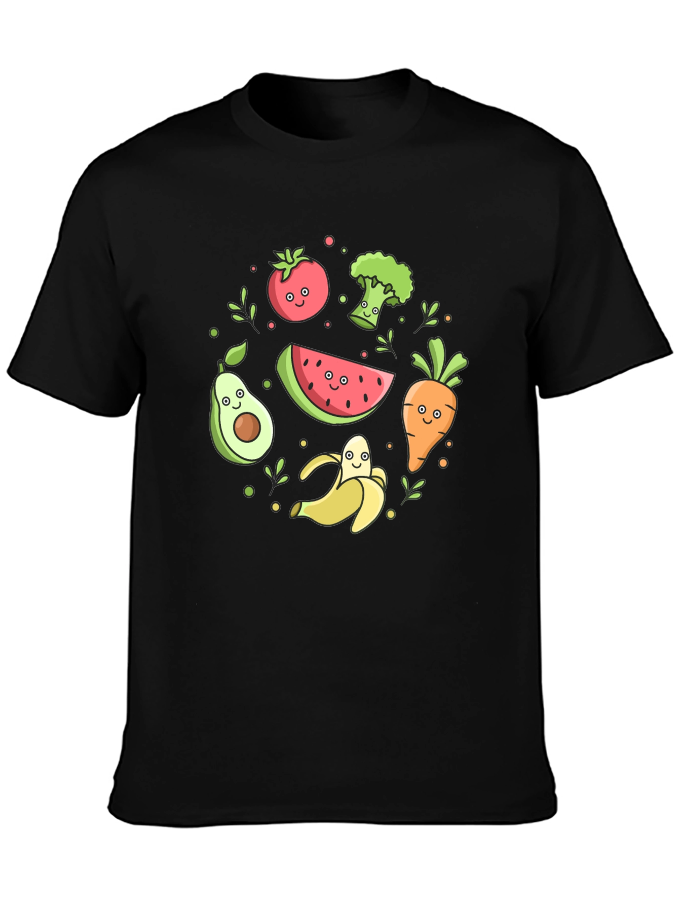 Cute Cartoon Fruits and Veggies Graphic Tee - 3