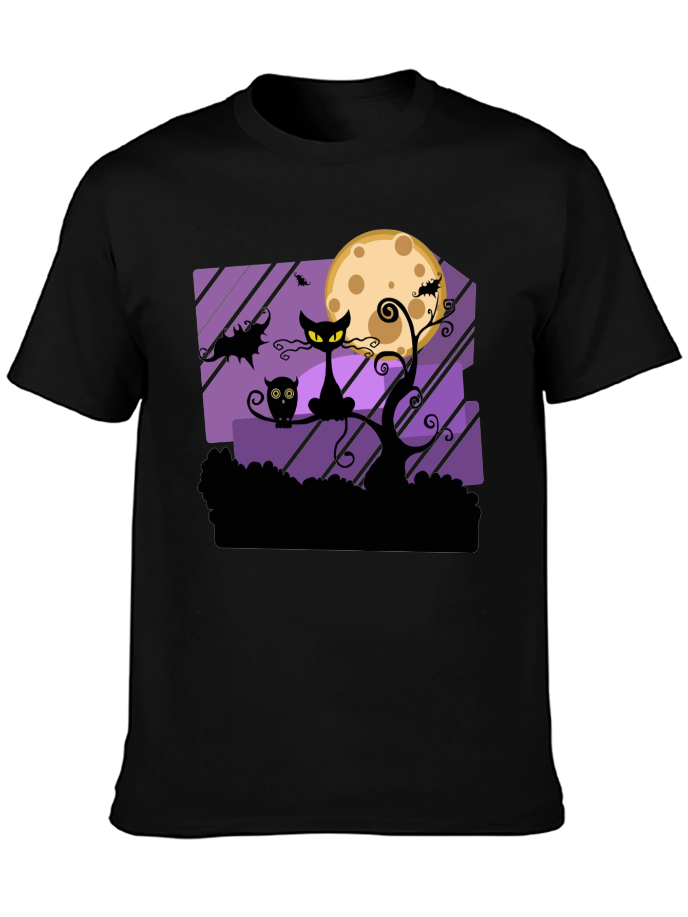 Black Halloween Black Cat & Moon Graphic T-Shirt view 3
