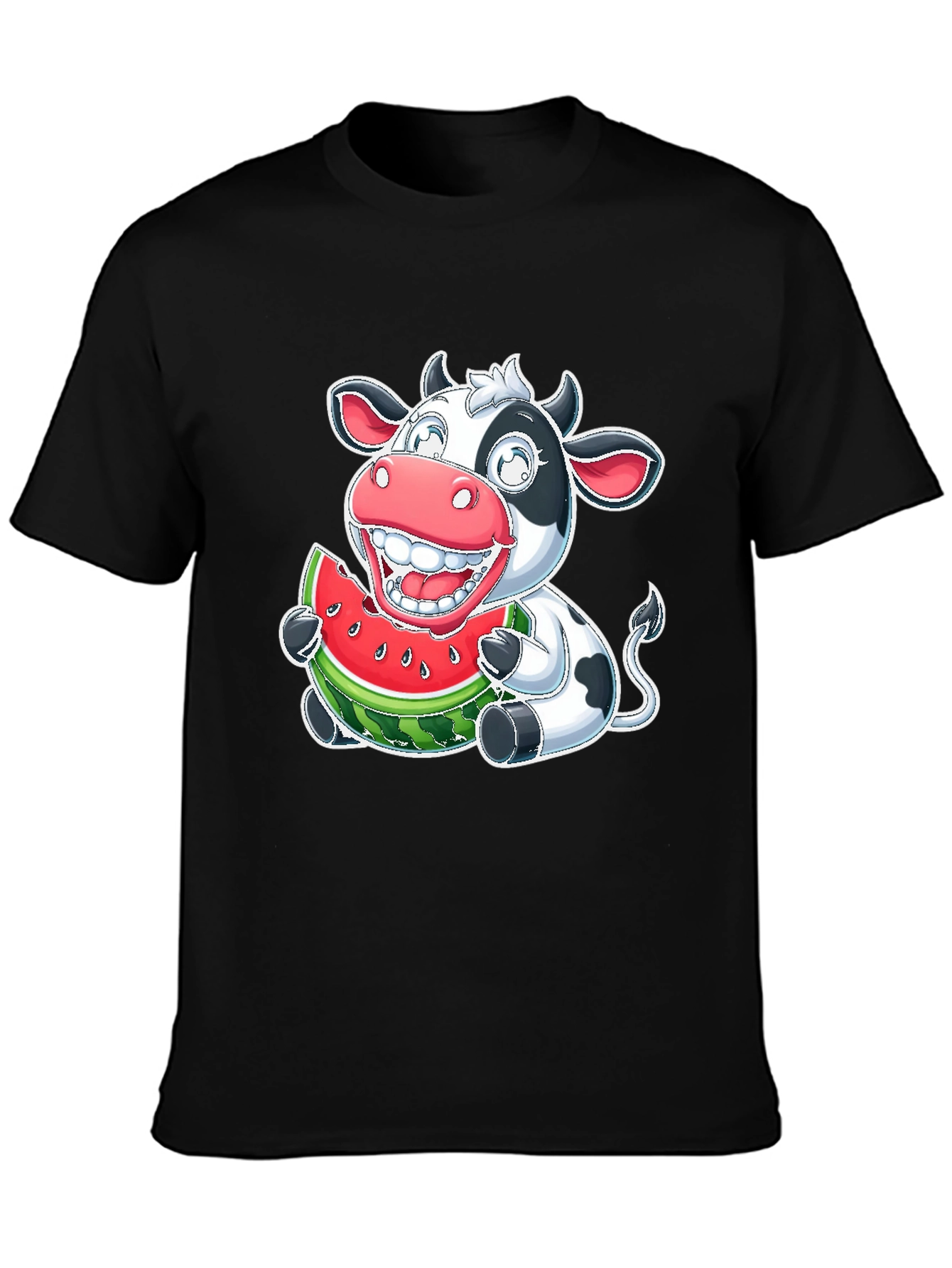 Black Funny Cow Watermelon Graphic T-Shirt view 3