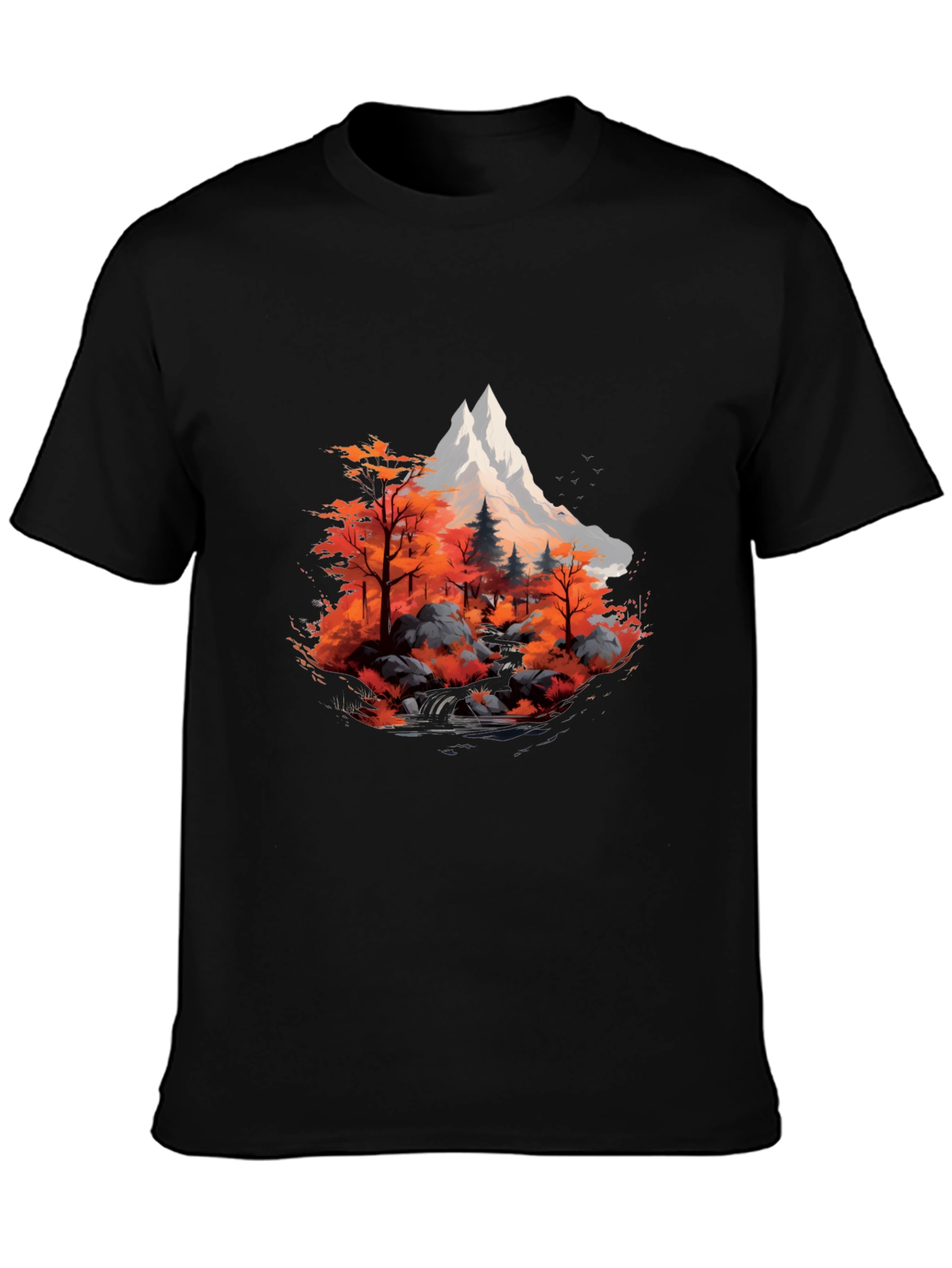 Black Mountain & Autumn Forest Graphic Black Tee view 3
