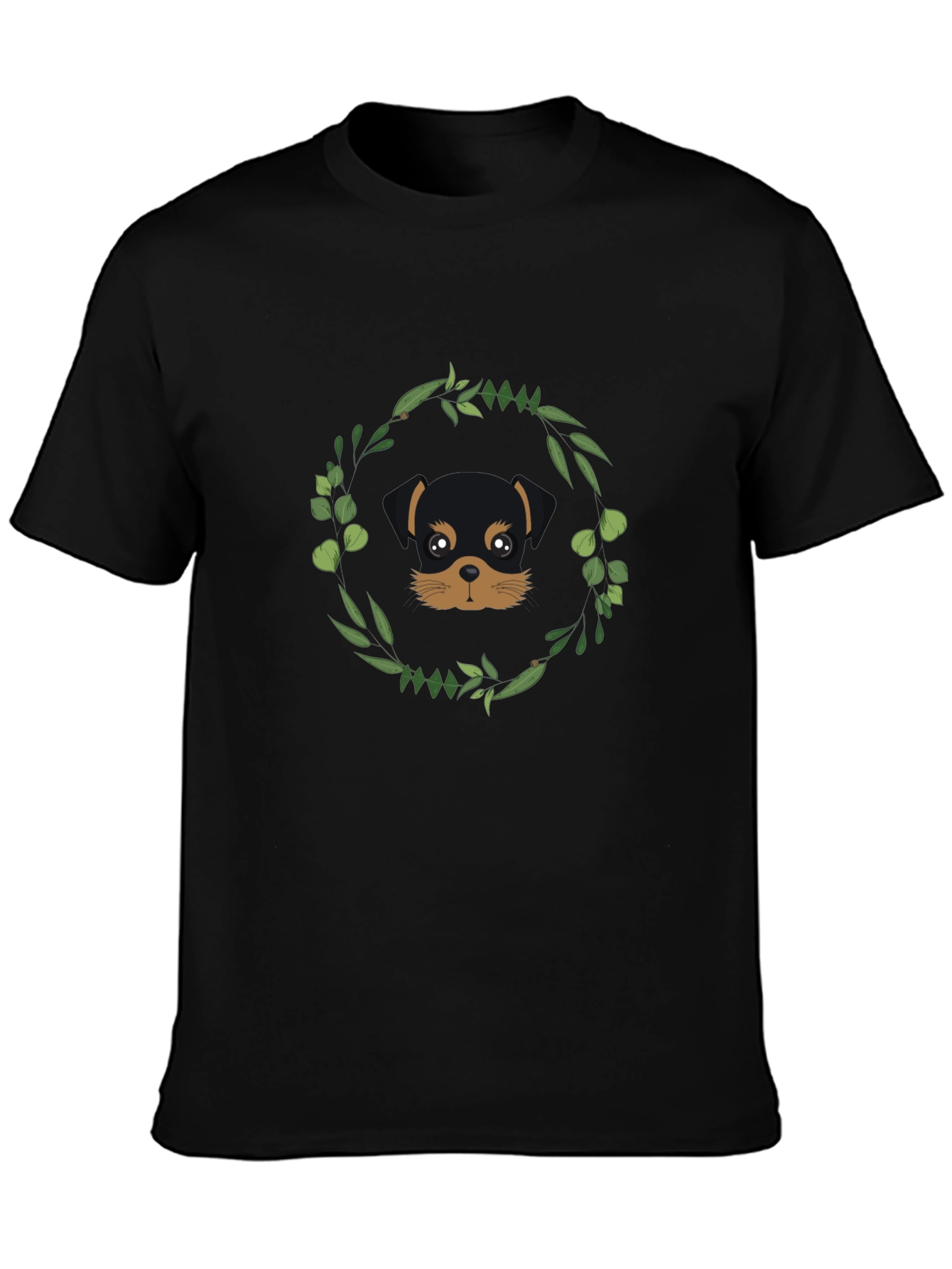 Black Dog Lover T-Shirt - Rottweiler Puppy with Floral Wreath view 3