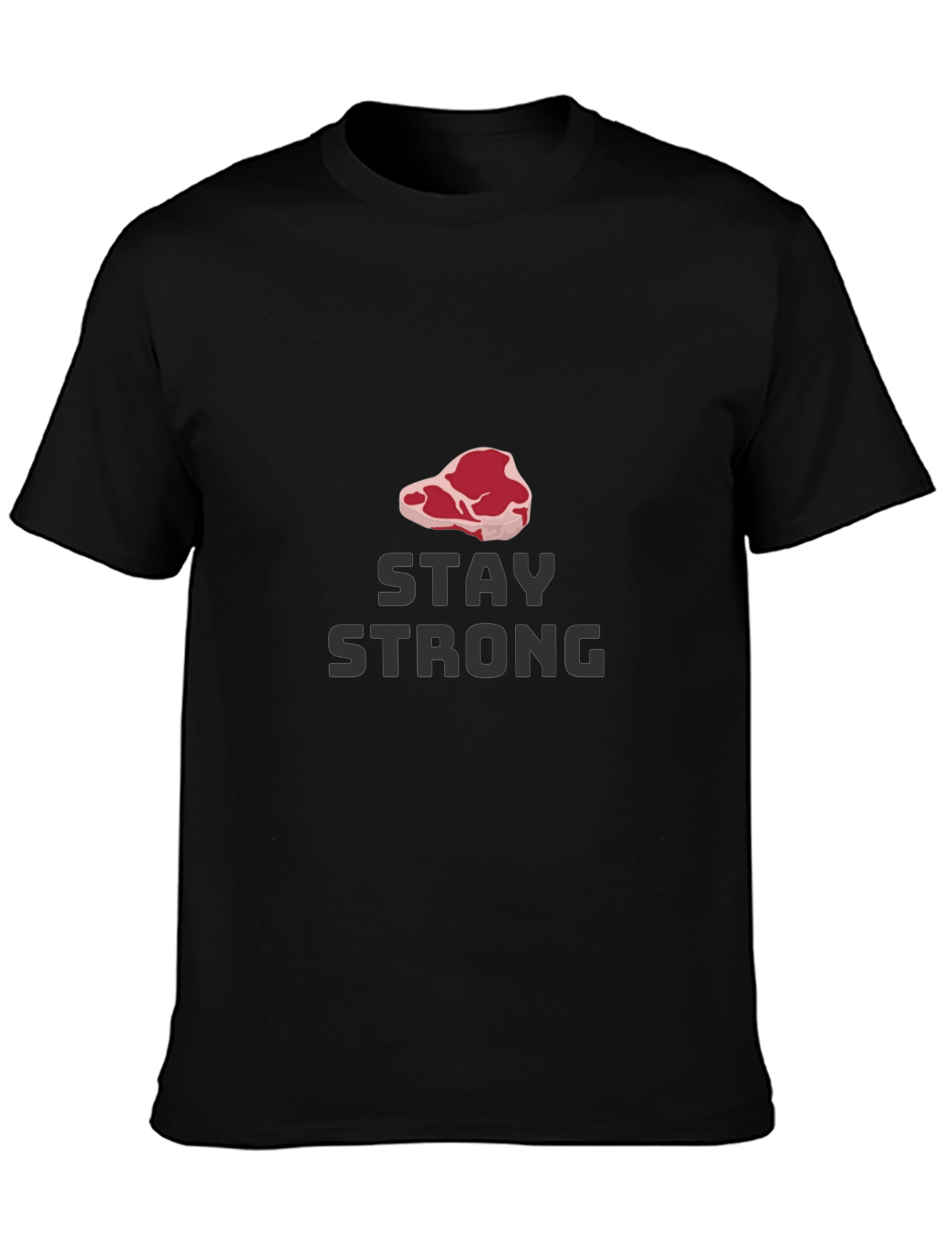 Black Stay Strong Steak Graphic Tee - Black Casual T-Shirt view 3