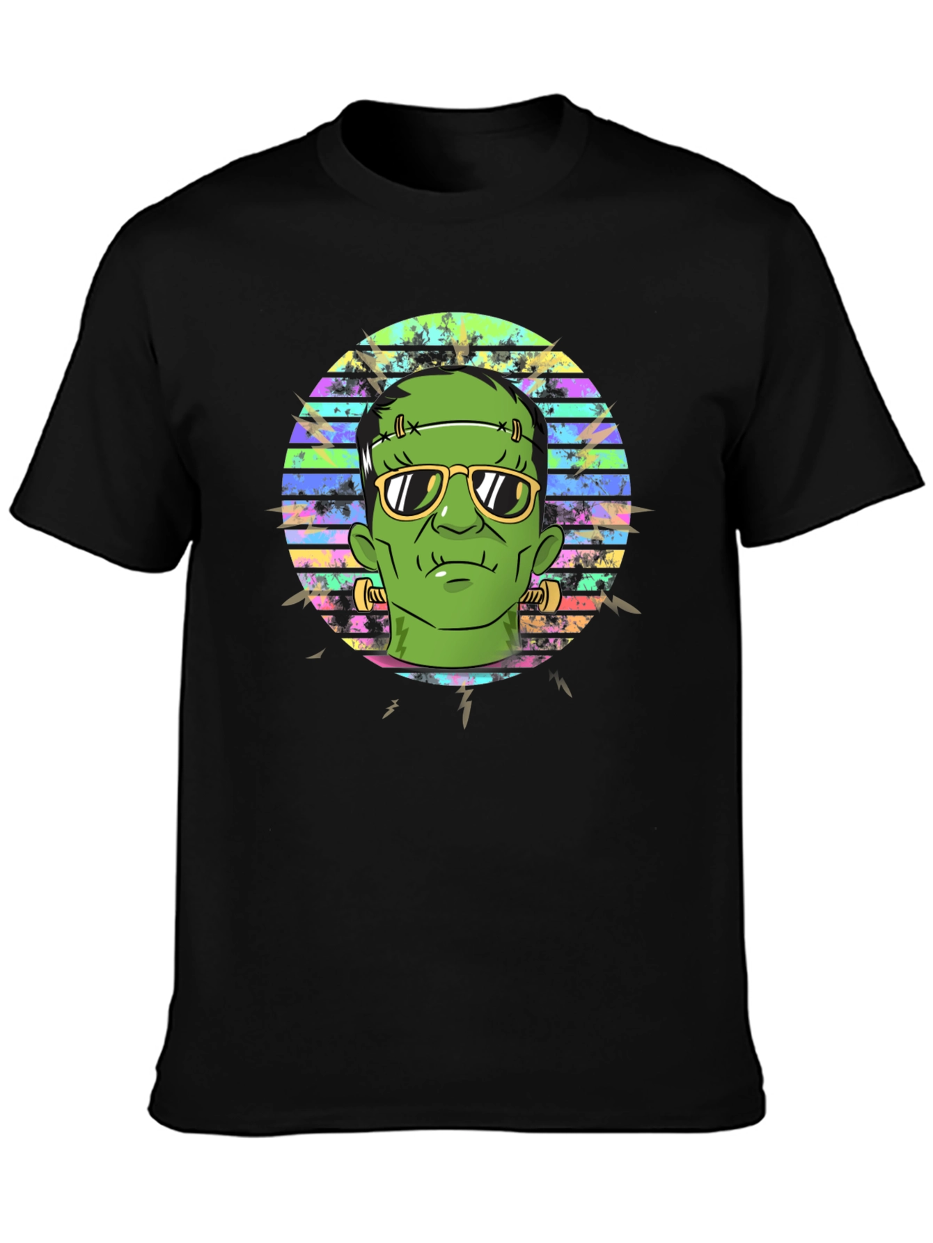 Black Frankenstein Graphic Tee - Retro Halloween T-Shirt view 3