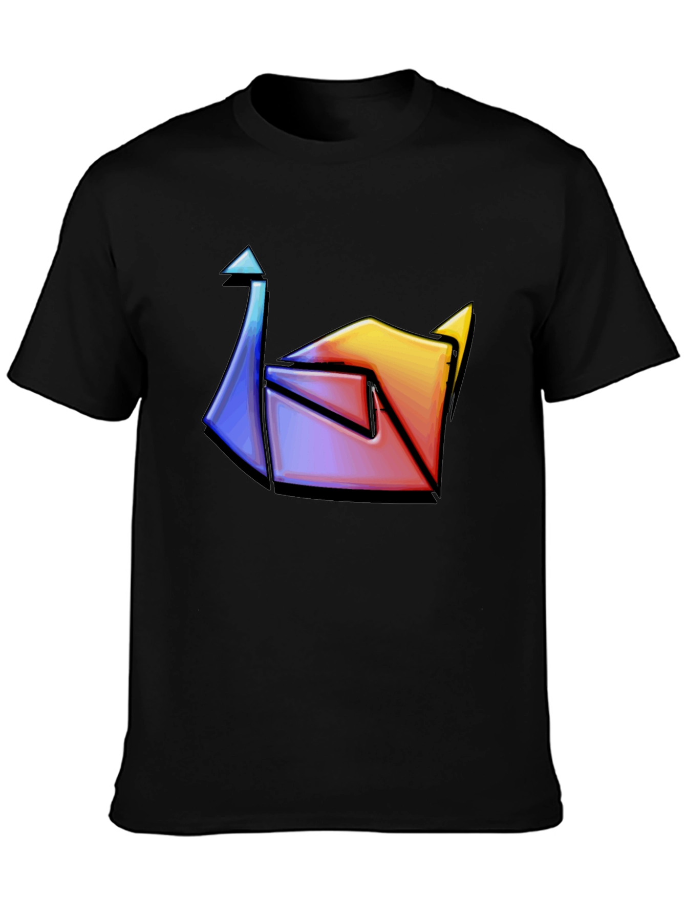Black Abstract Colorful Origami Graphic Tee view 3