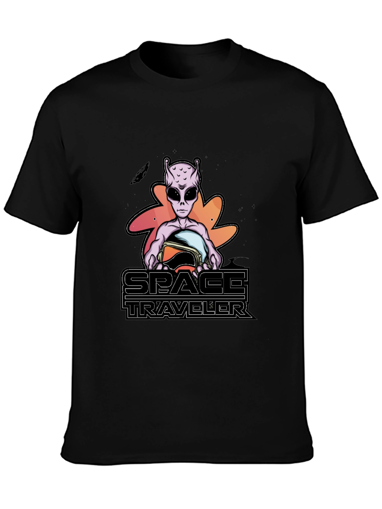 Black Space Traveler Alien Graphic T-Shirt view 3