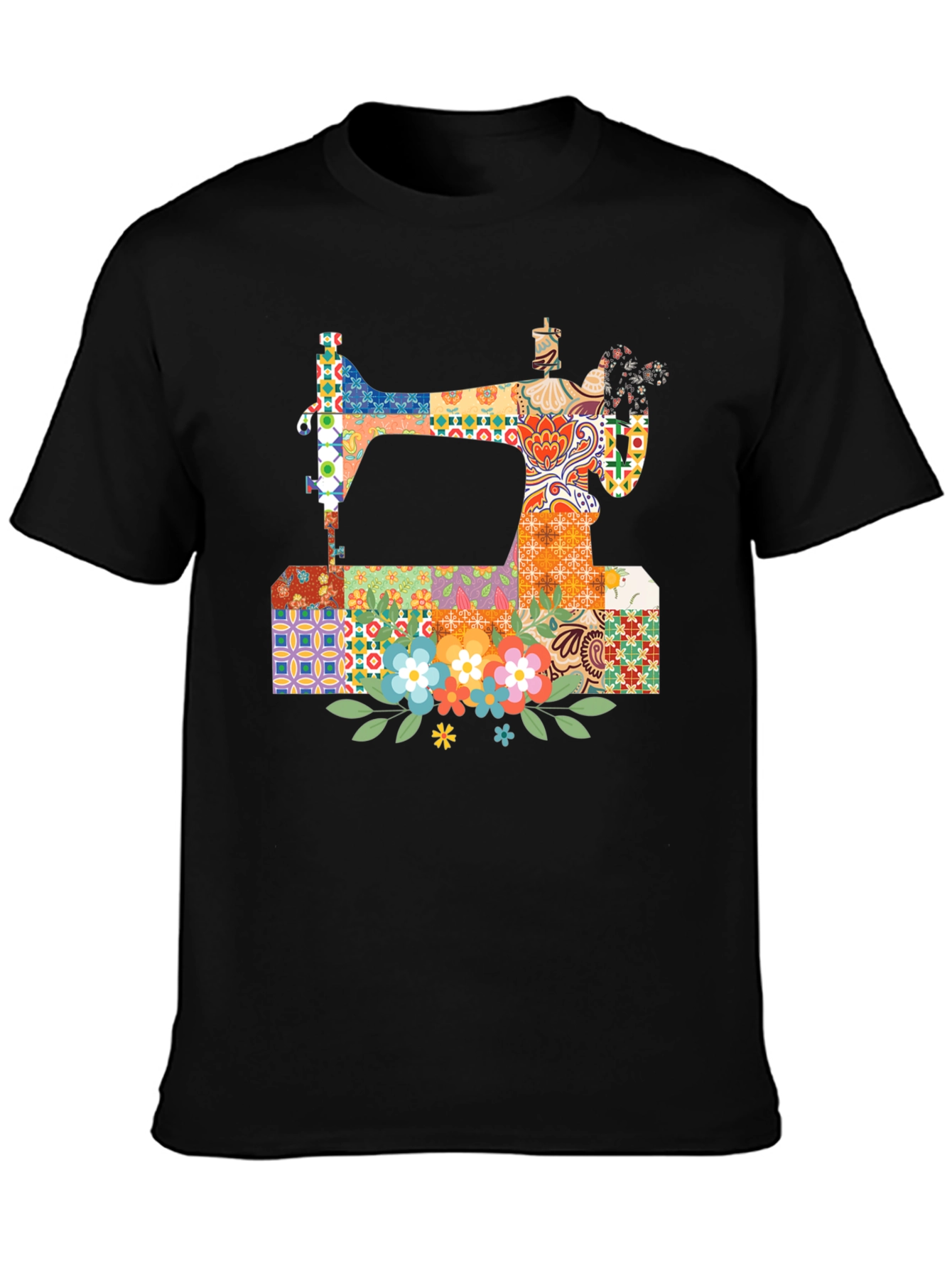 Black Sewing Machine Floral T-Shirt view 3