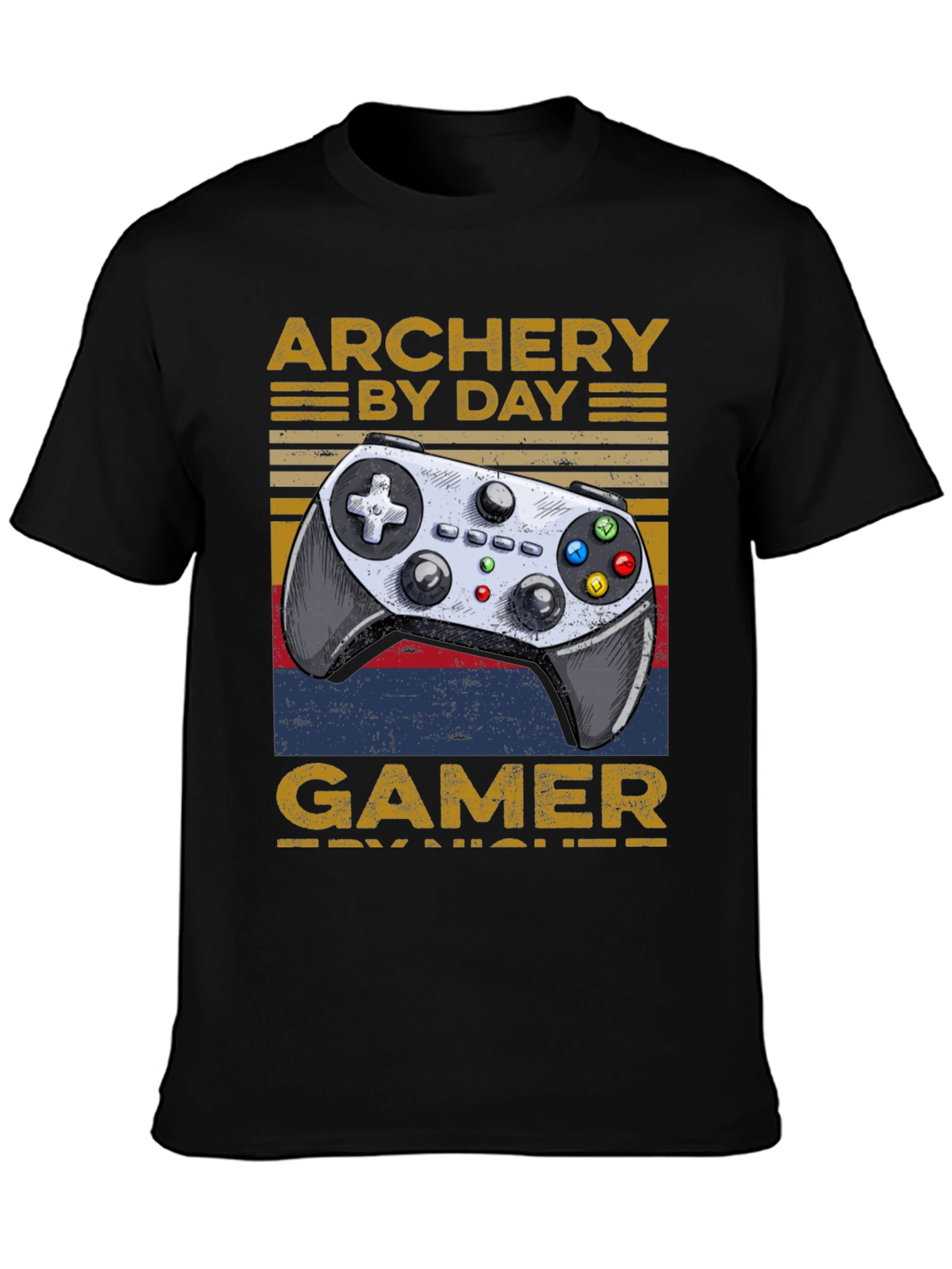 Black Archery By Day Gamer By Night T-Shirt view 3