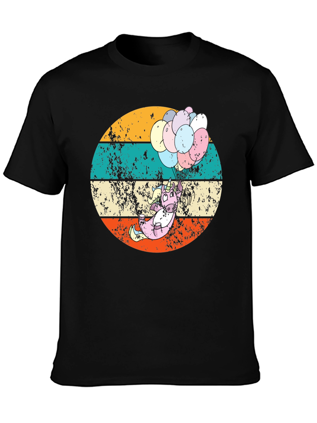 Black Retro Unicorn Balloons Graphic Tee view 3